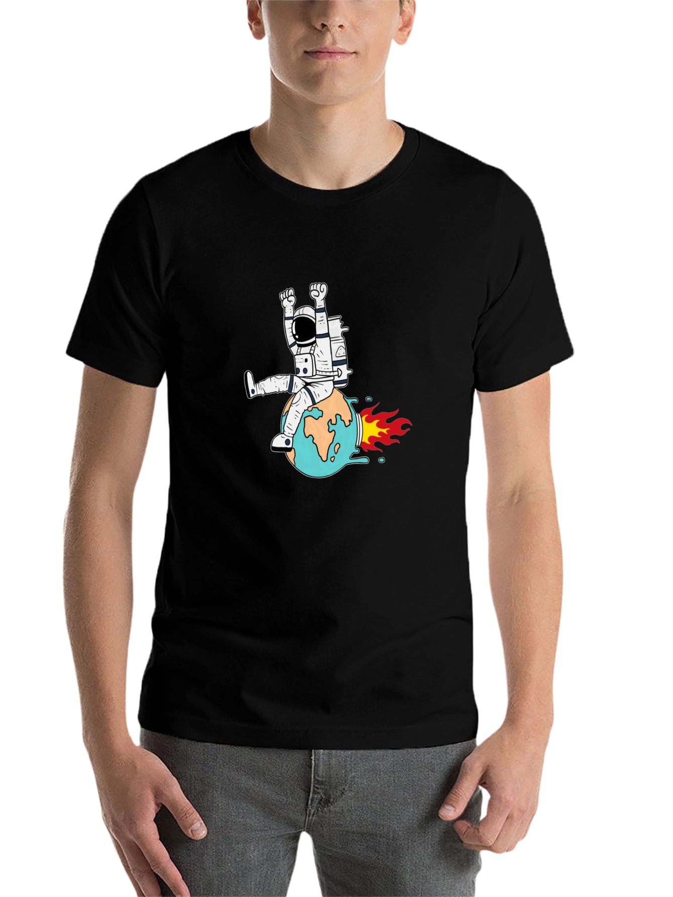 Black Astronaut Riding Earth Graphic T-Shirt view 7