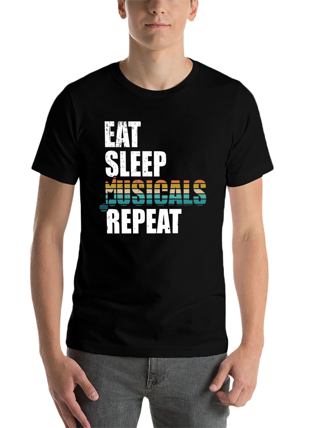 Black Eat Sleep Musicals Repeat Graphic Tee view 7