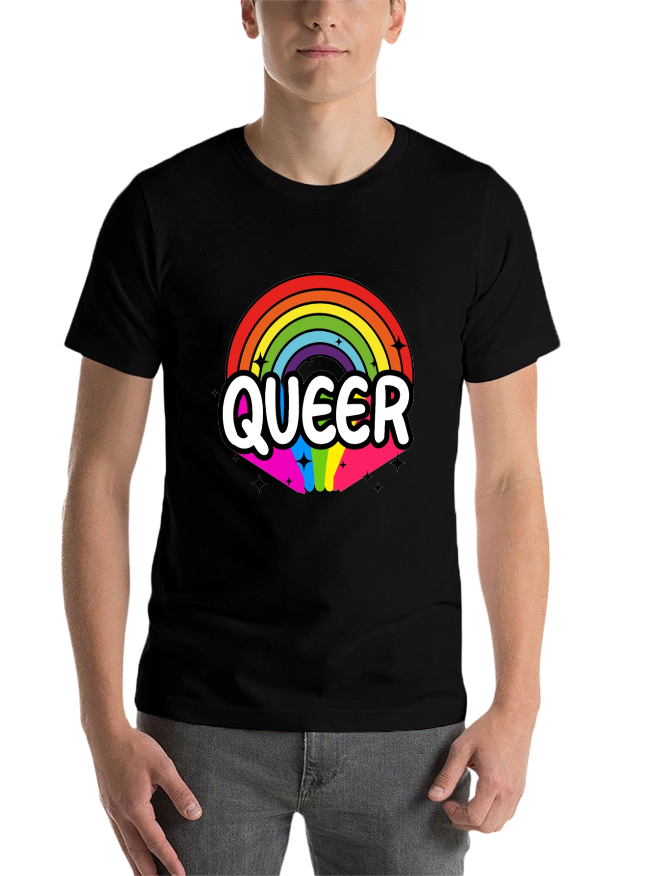Black Queer Rainbow Graphic Tee - Black Cotton Blend view 7