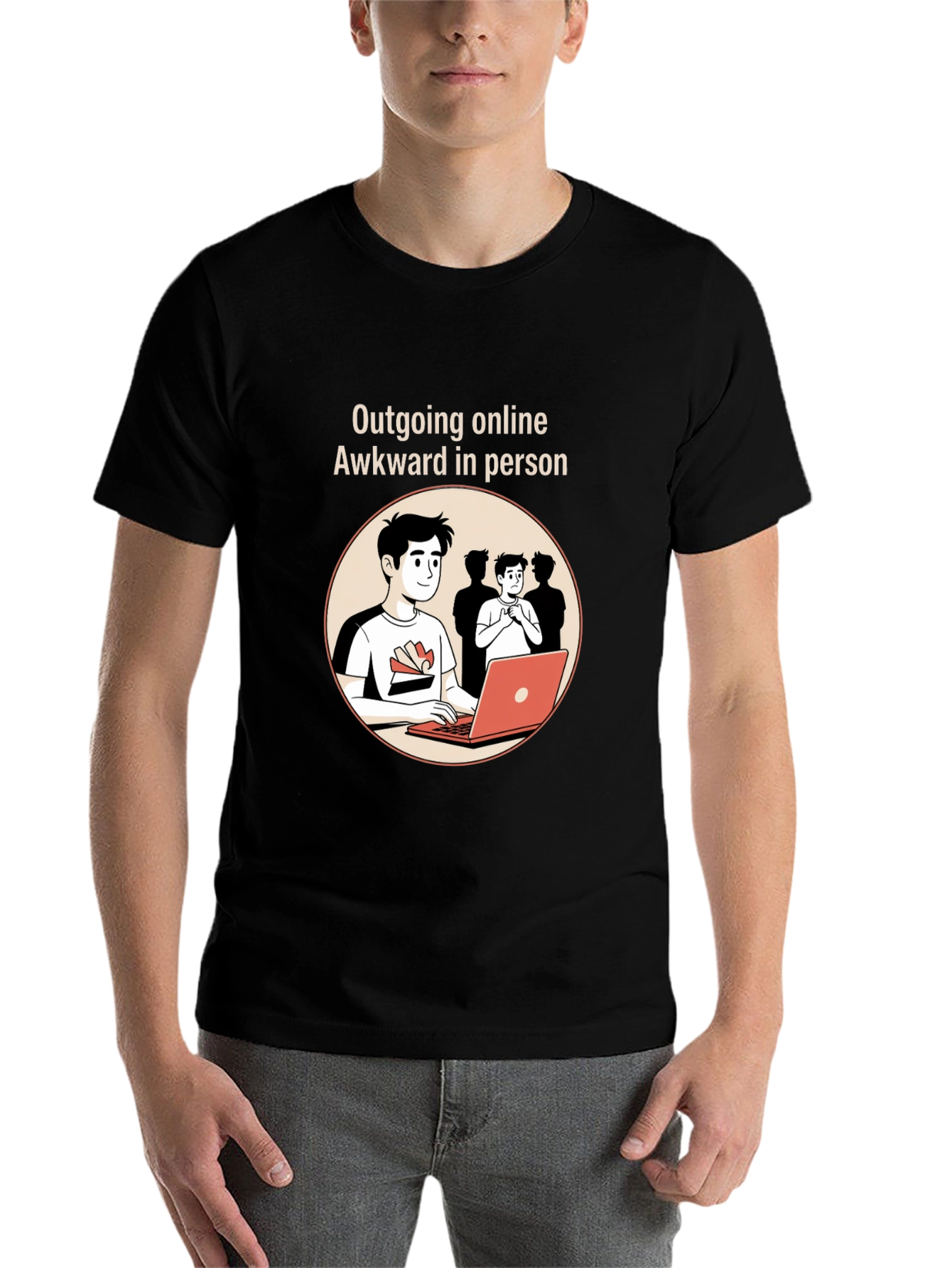 Black Outgoing Online Awkward in Person Graphic Tee view 7