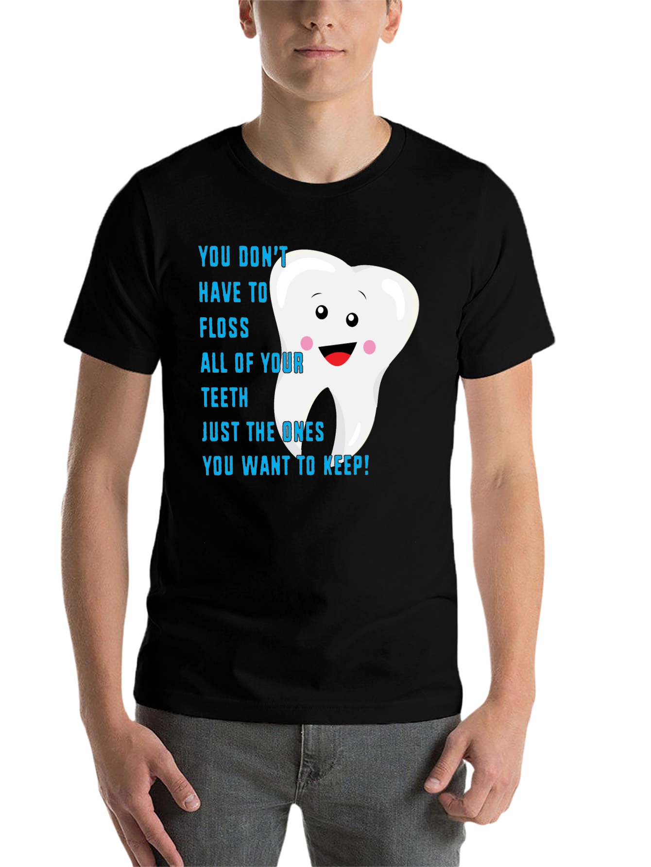 Black Funny Dental Floss Reminder T-Shirt view 7