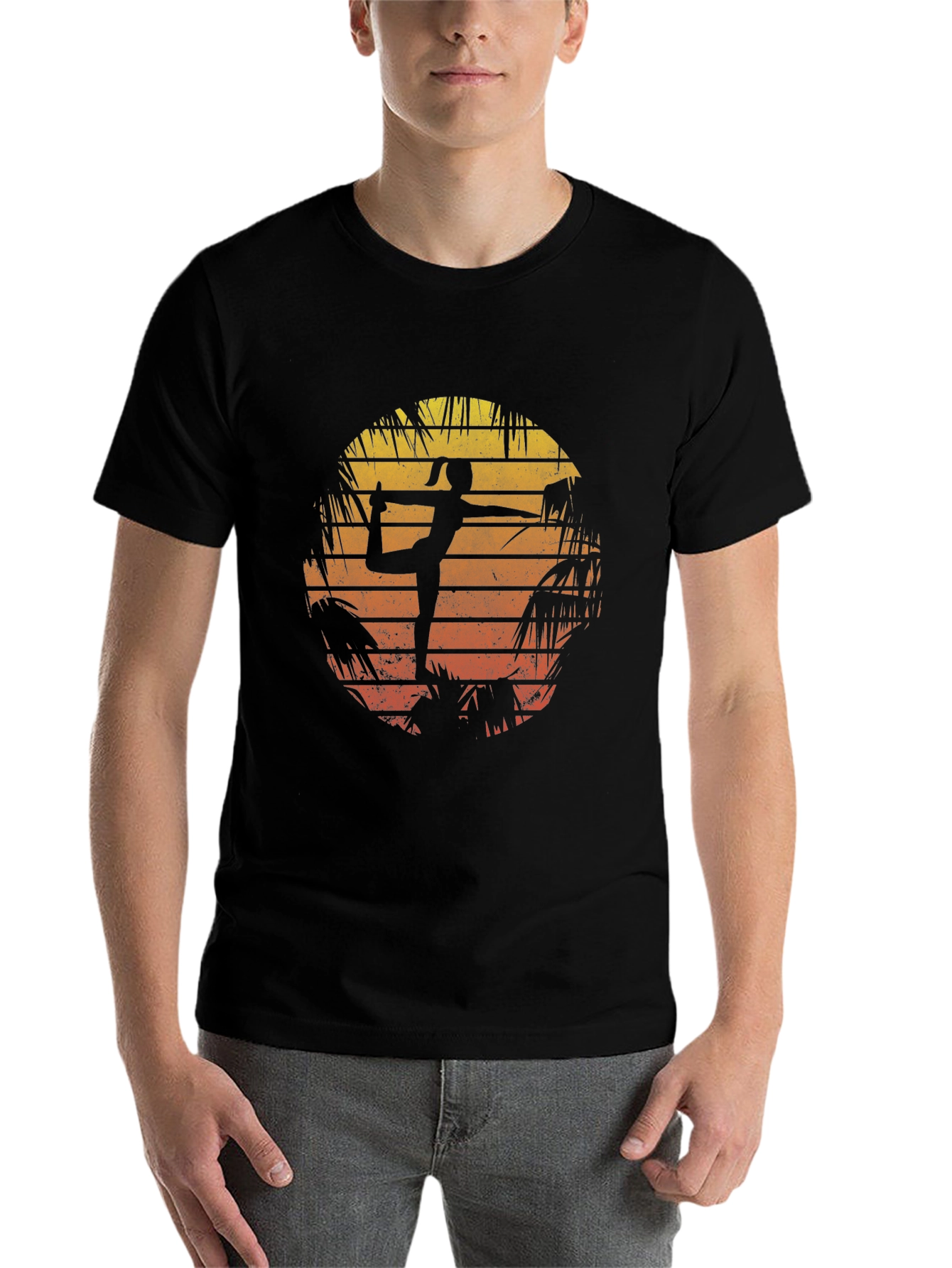 Black Yoga Pose Sunset Graphic T-Shirt view 7