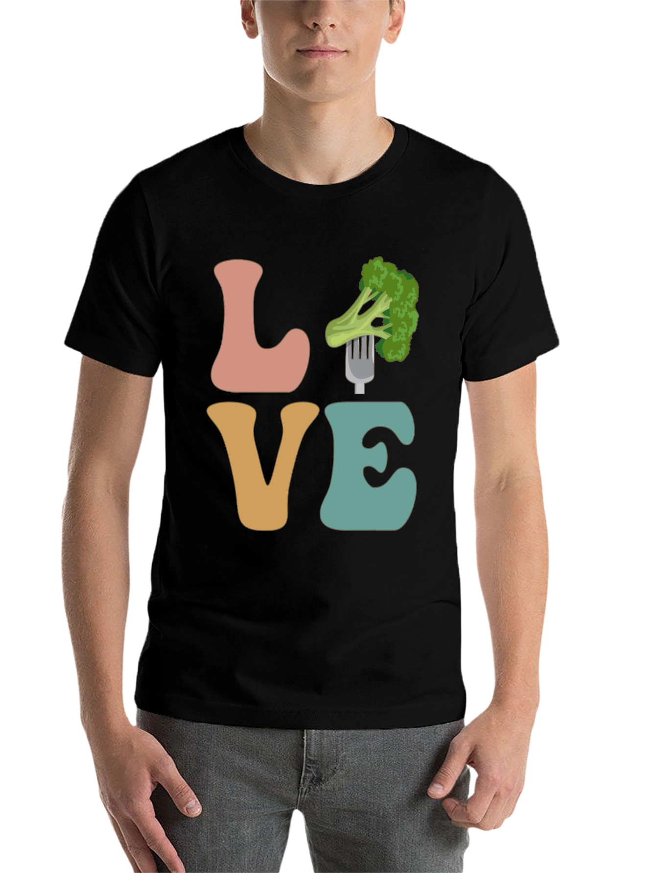 Black Vegan Love Broccoli Graphic Tee - Unisex T-Shirt view 7