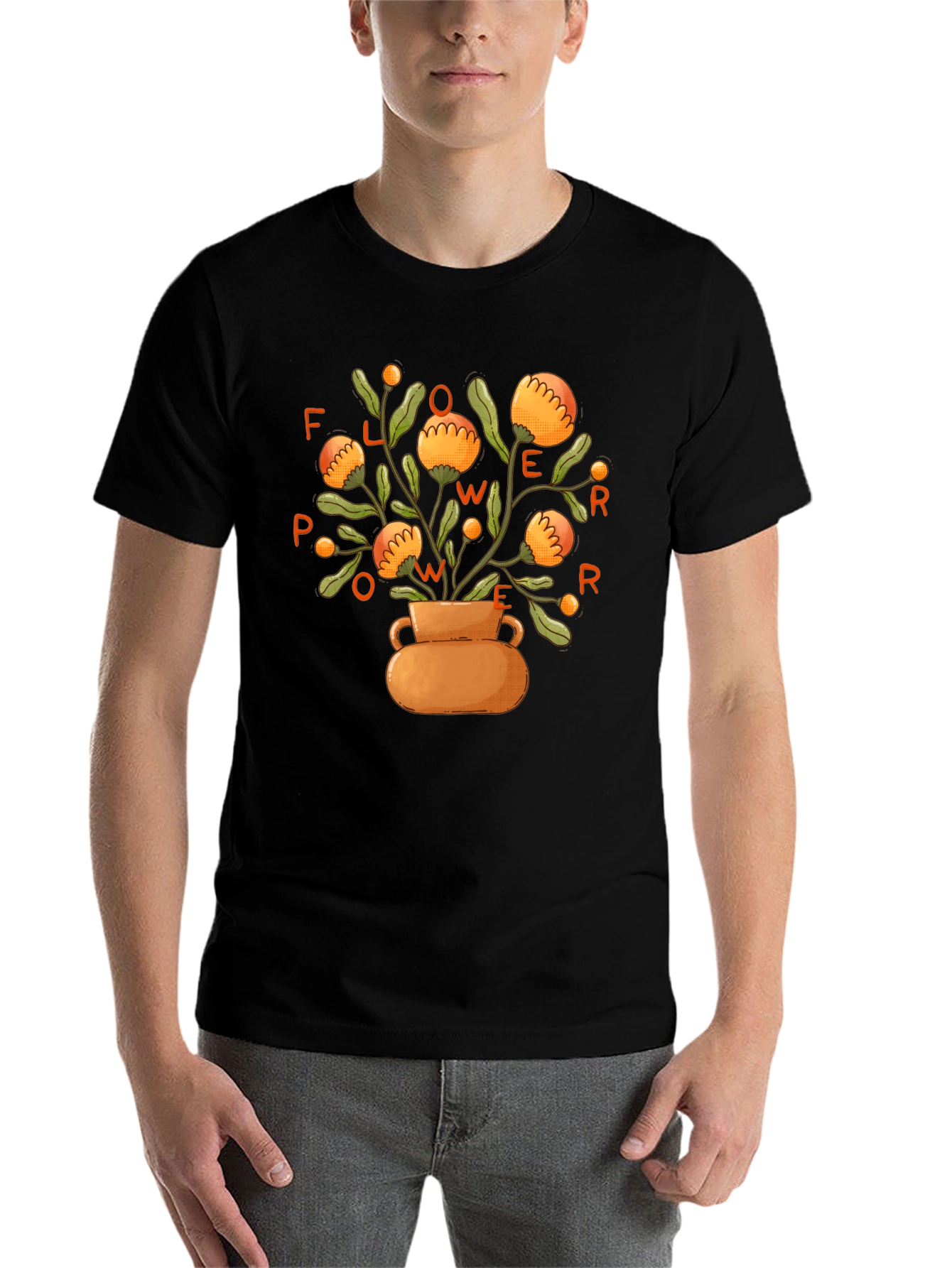 Black Flower Power Graphic Tee -  Stylish Unisex Black T-Shirt view 7