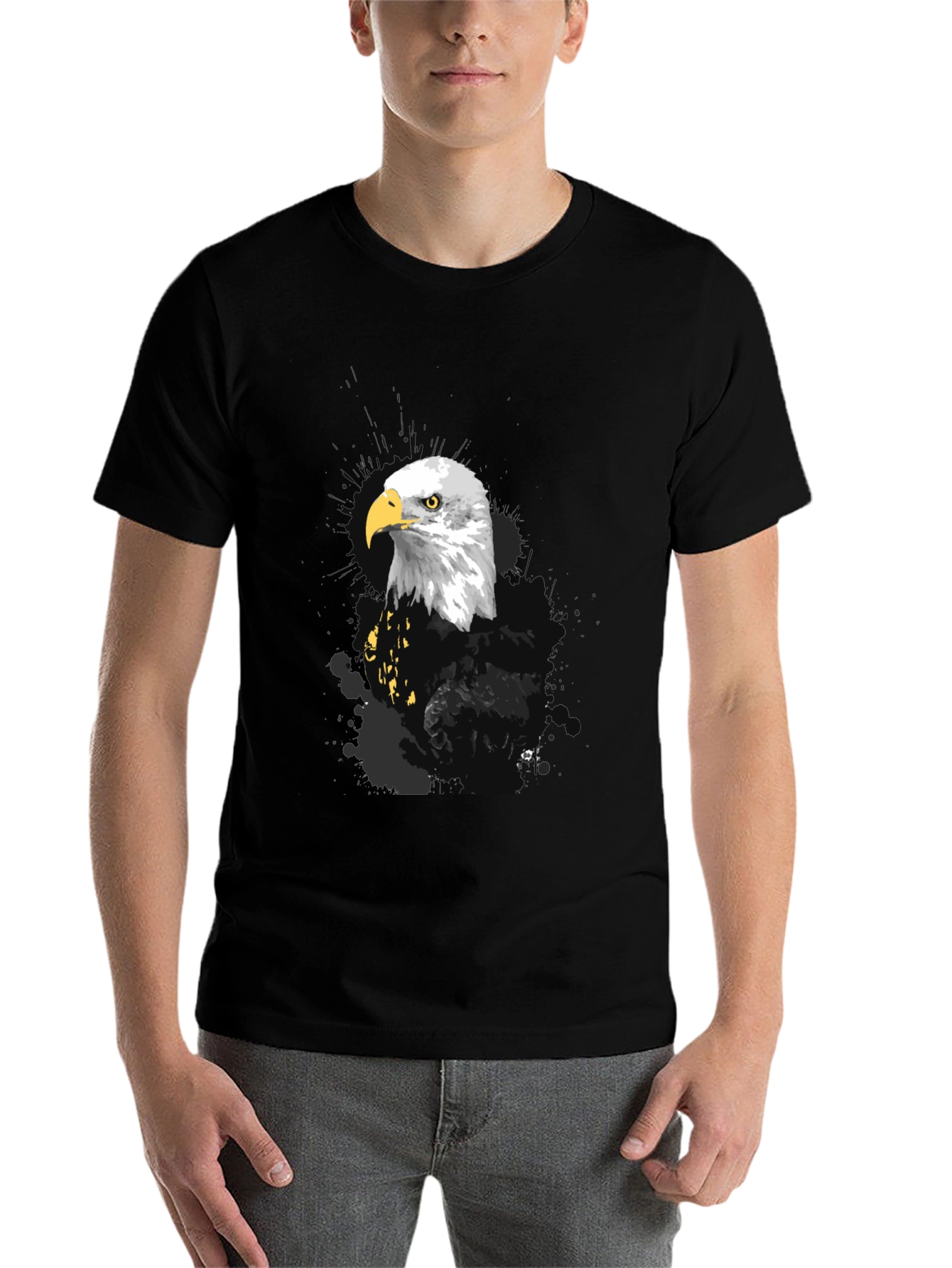 Black Eagle Graphic Print Men's Black T-Shirt view 7