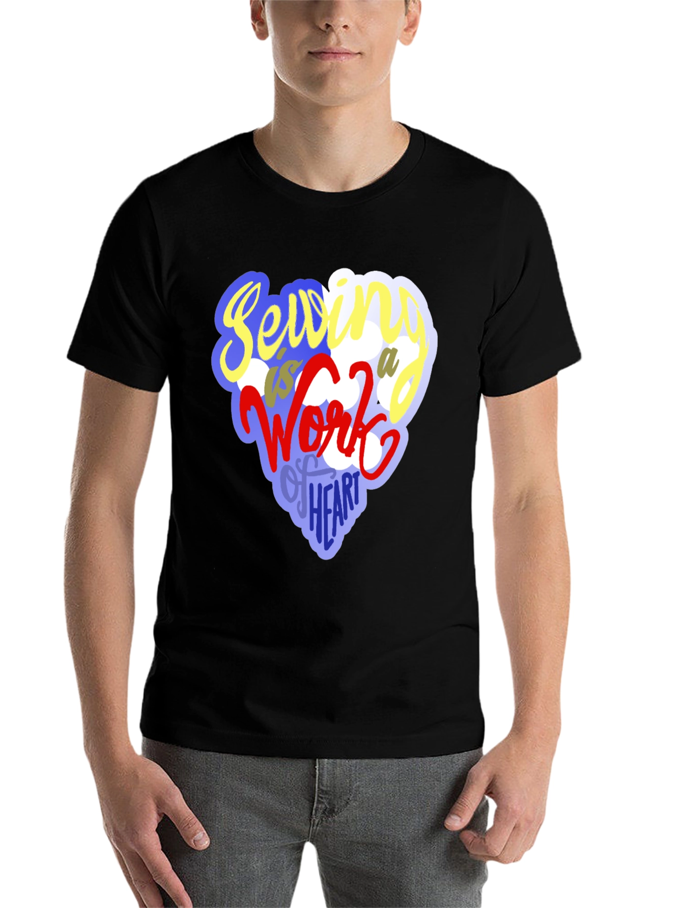 Black Sewing Heart T-Shirt - Unique Crafting Design view 7