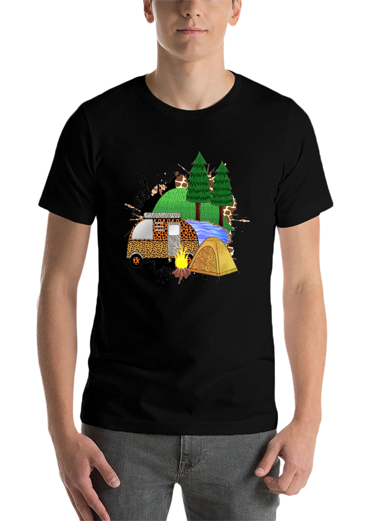 Black Camping Adventure Black Graphic T-Shirt view 7