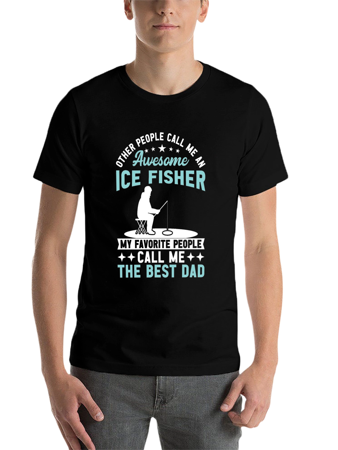 Black Awesome Ice Fisher Best Dad T-Shirt view 7
