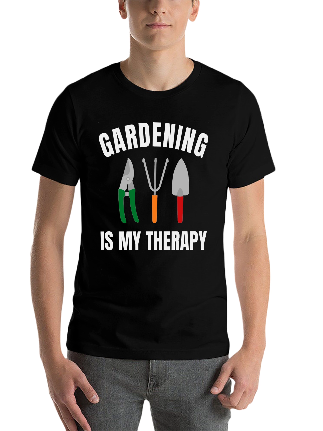 Black Gardening Is My Therapy T-Shirt view 7