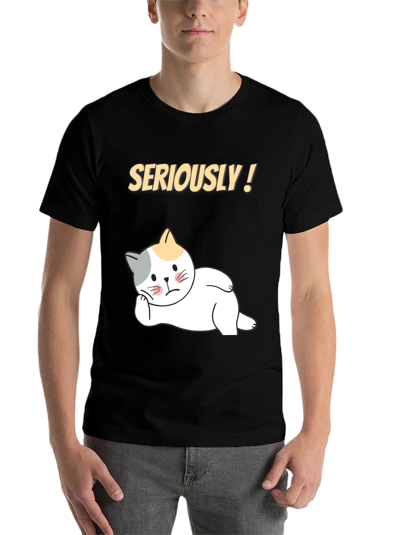 Black Seriously! Cat T-Shirt - Funny Graphic Tee for Cat Lovers view 7