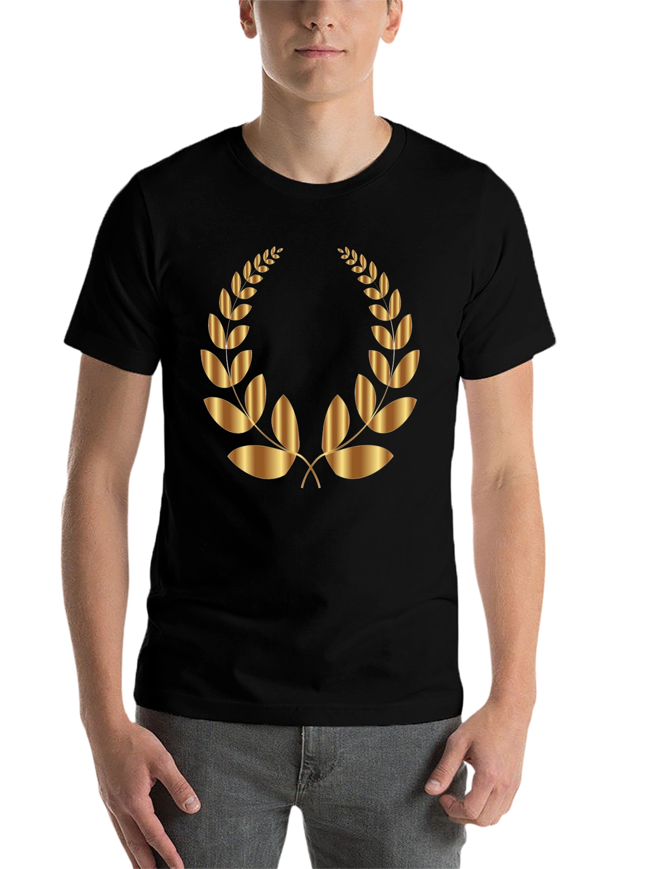 Black Gold Laurel Wreath Graphic Black T-Shirt view 7