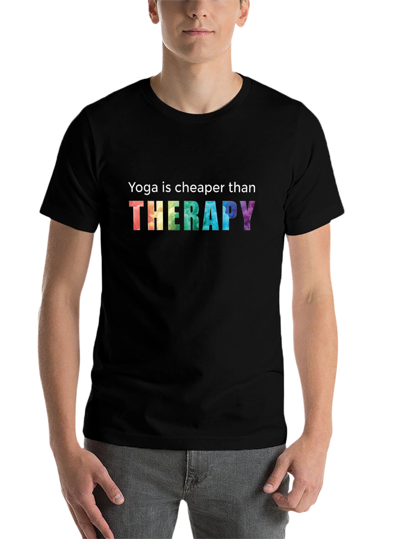 Black Yoga is Cheaper Than Therapy Graphic Tee view 7