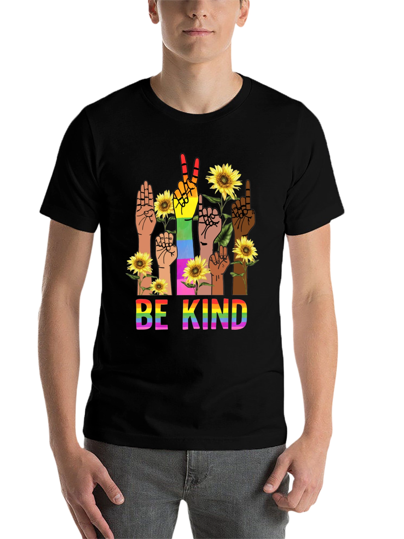 Black Be Kind Rainbow Hands T-Shirt view 7