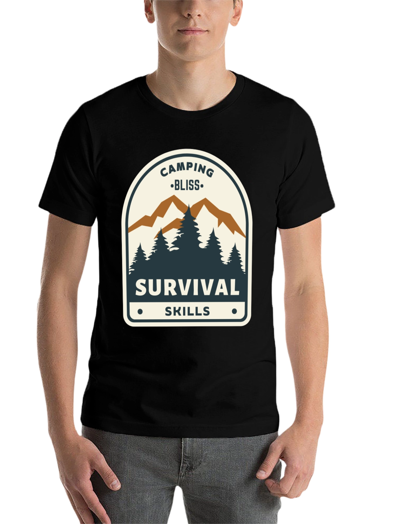 Black Camping Bliss Survival Skills Black T-Shirt view 7