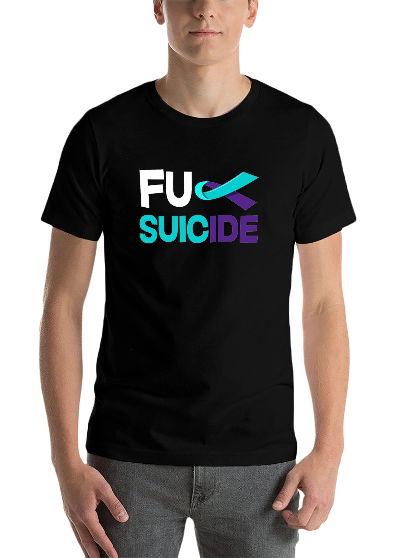 Black T-Shirt: "F Su***de" Graphic Print Tee view 7