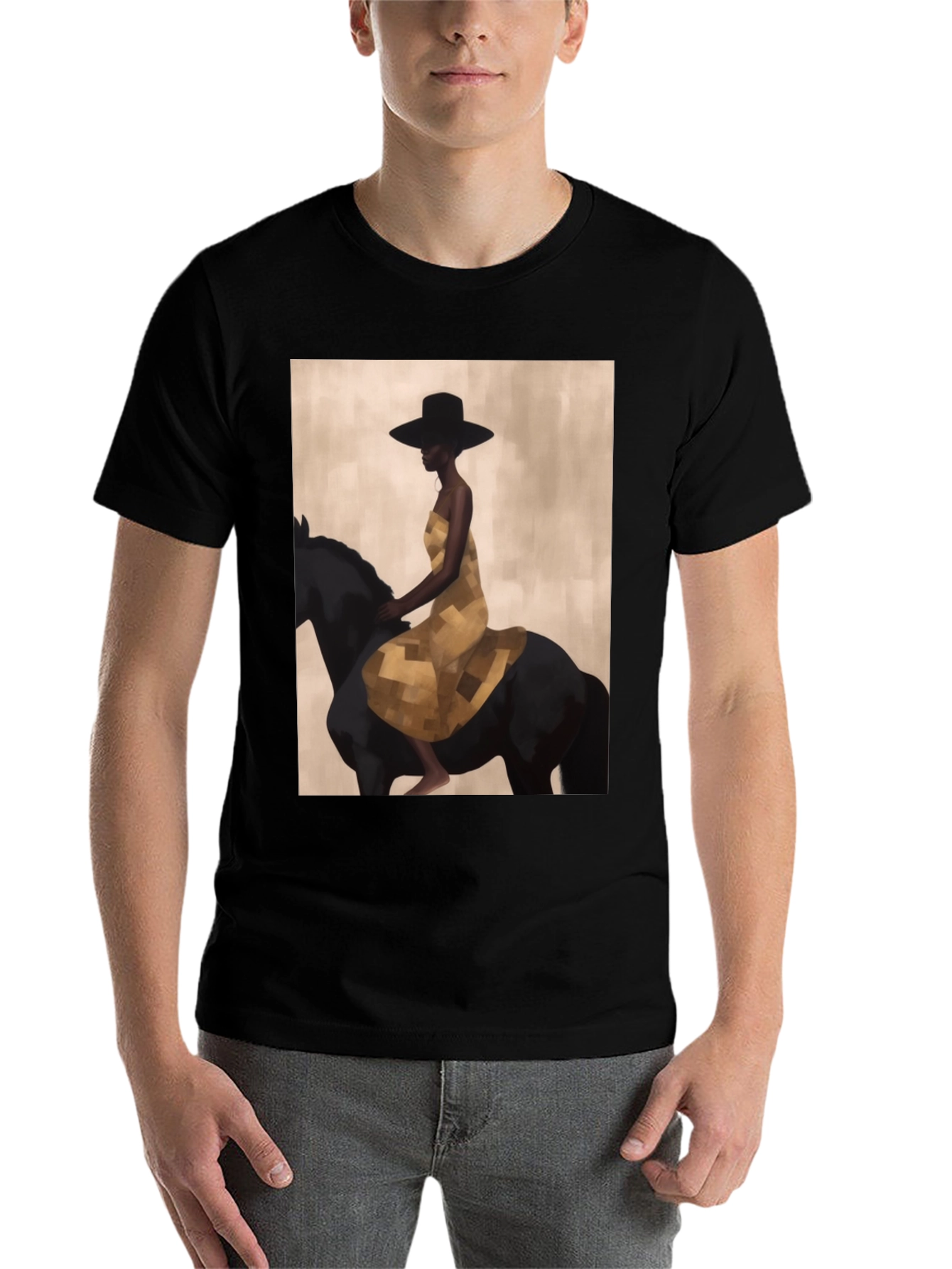 Black Black T-Shirt with Woman Riding Horse Design view 7