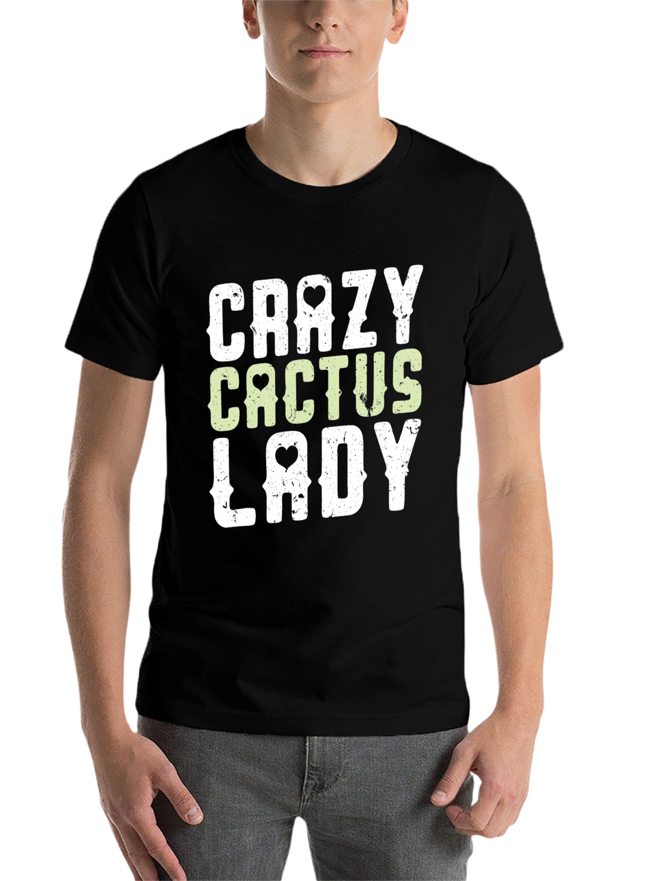 Black Crazy Cactus Lady Graphic Tee - Novelty Unisex T-Shirt view 7