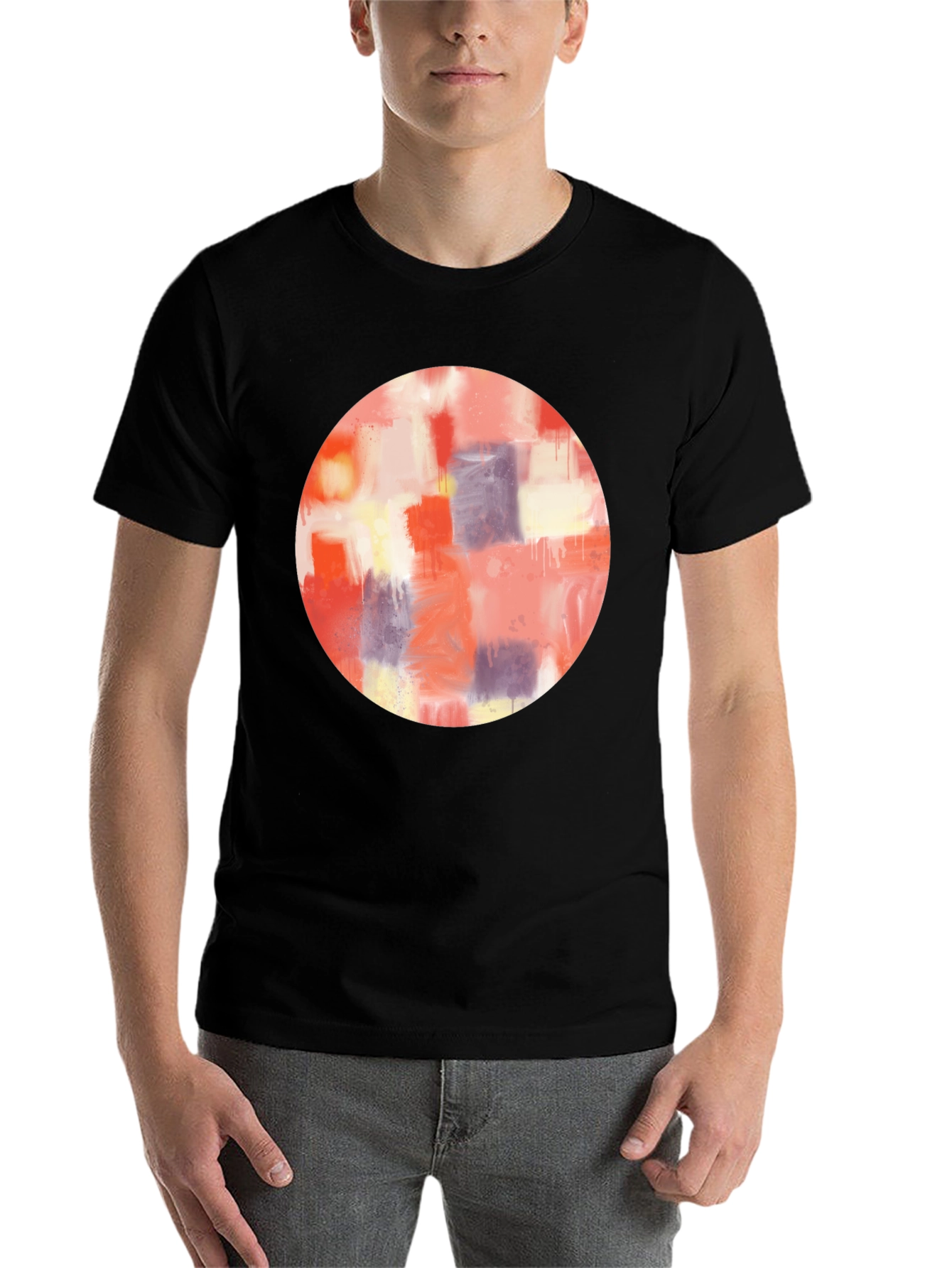 Black Abstract Art Circle Graphic Tee - Men's Black T-Shirt view 7