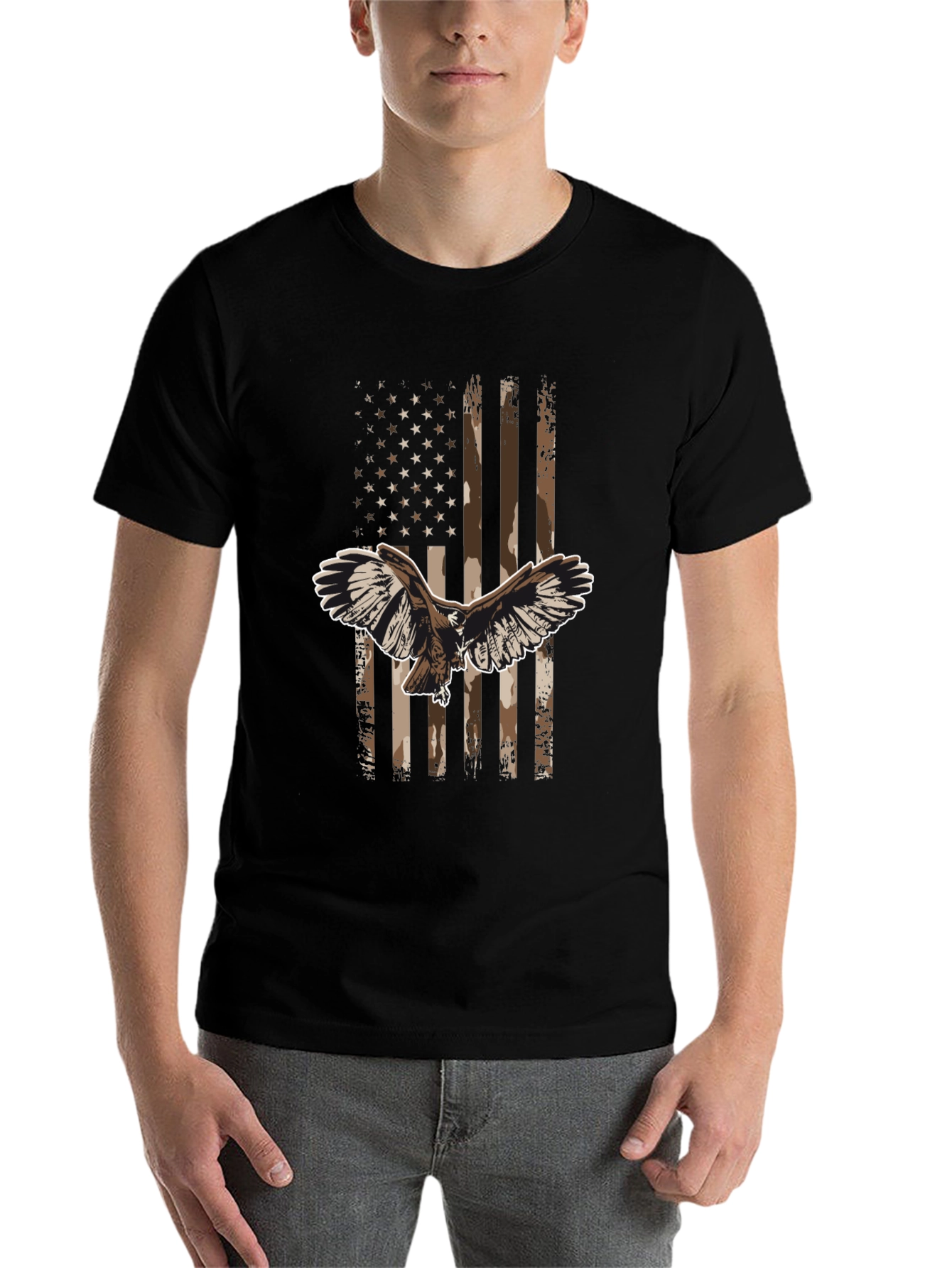 Black American Flag Eagle Graphic Tee - Black view 7