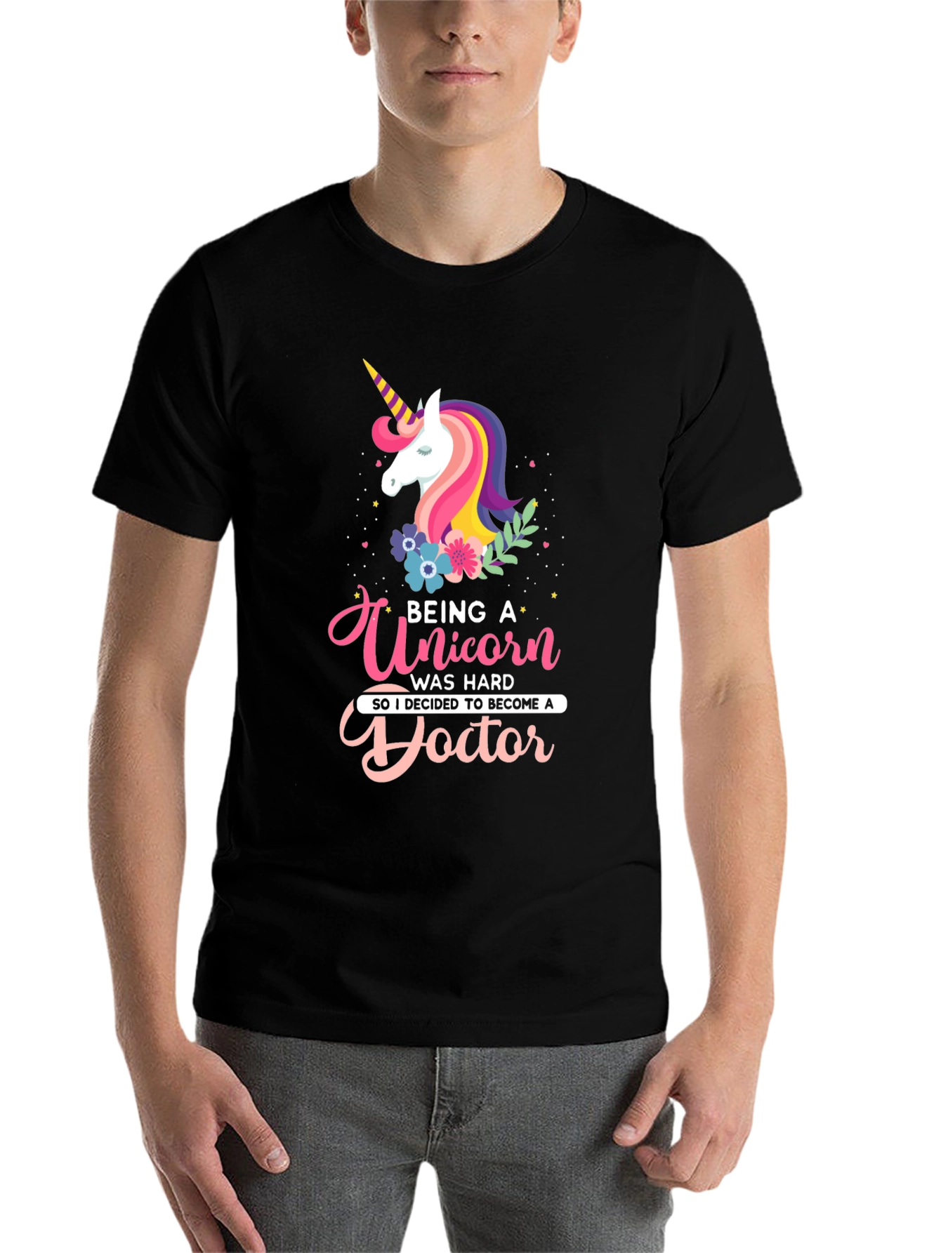 Black Unicorn Doctor Graphic T-Shirt | Novelty Tee view 7
