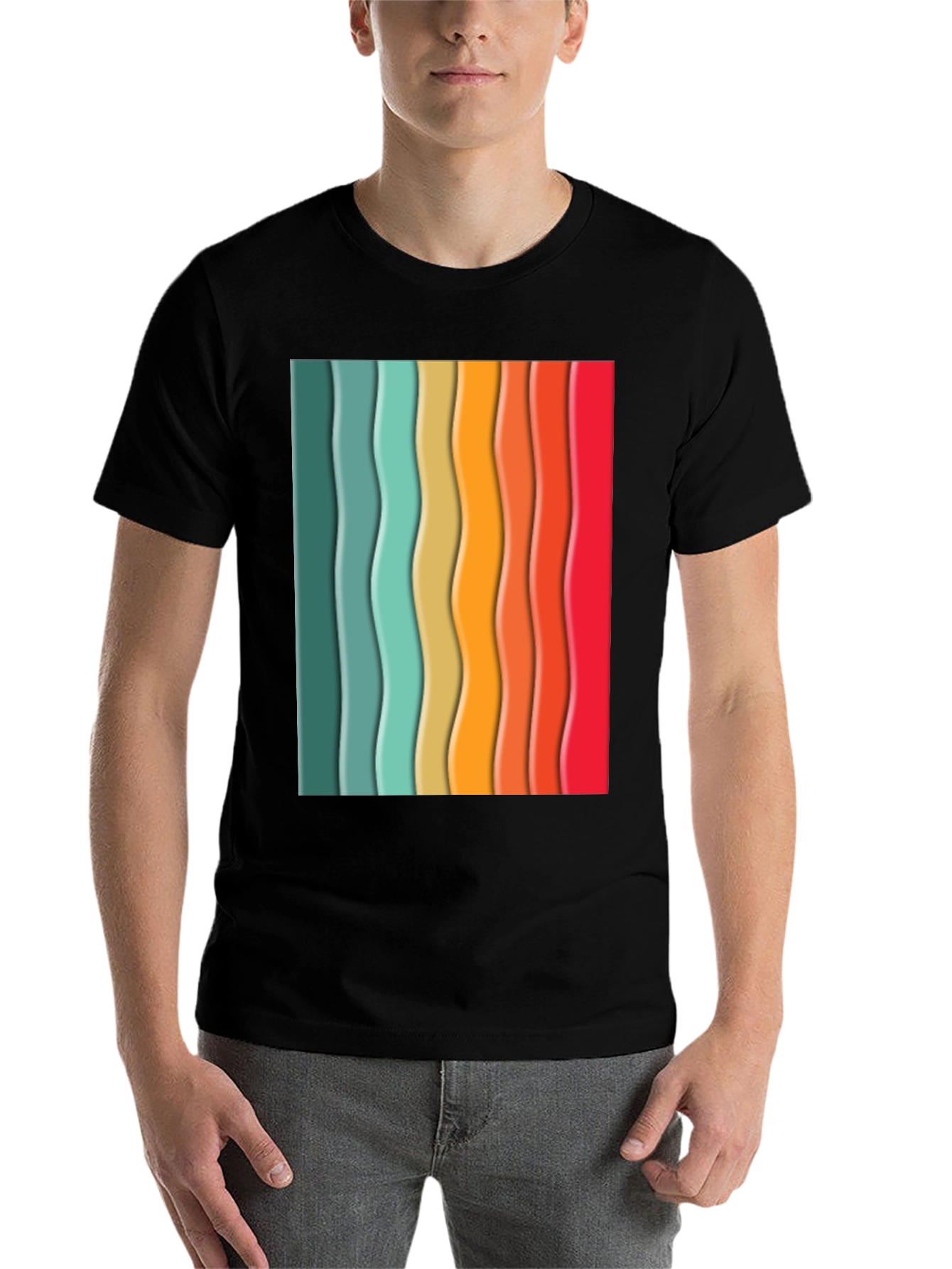 Black Retro Stripe Tee - Vintage Style T-Shirt view 7