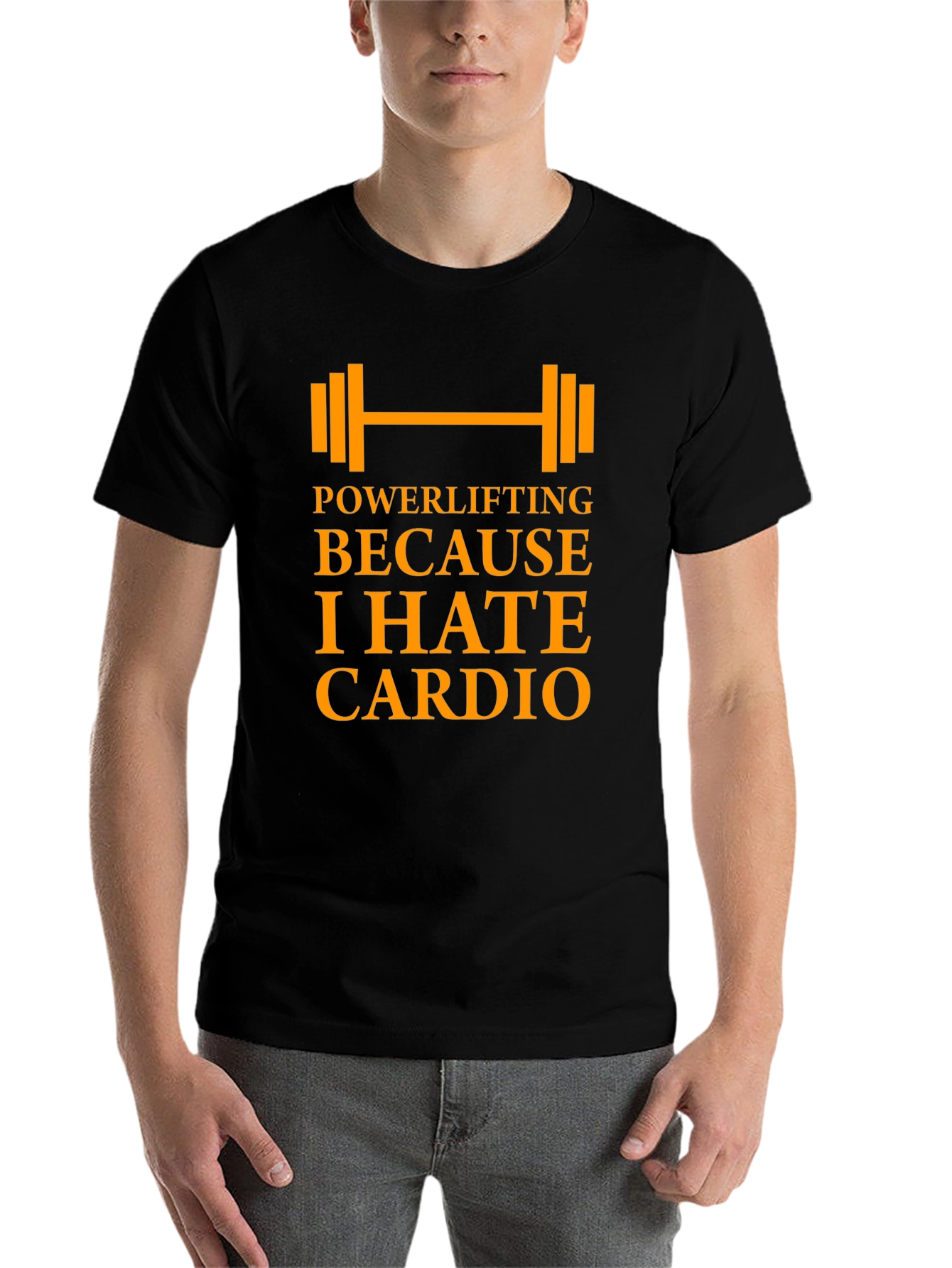 Black Powerlifting Because I Hate Cardio - Men's Black T-Shirt view 7