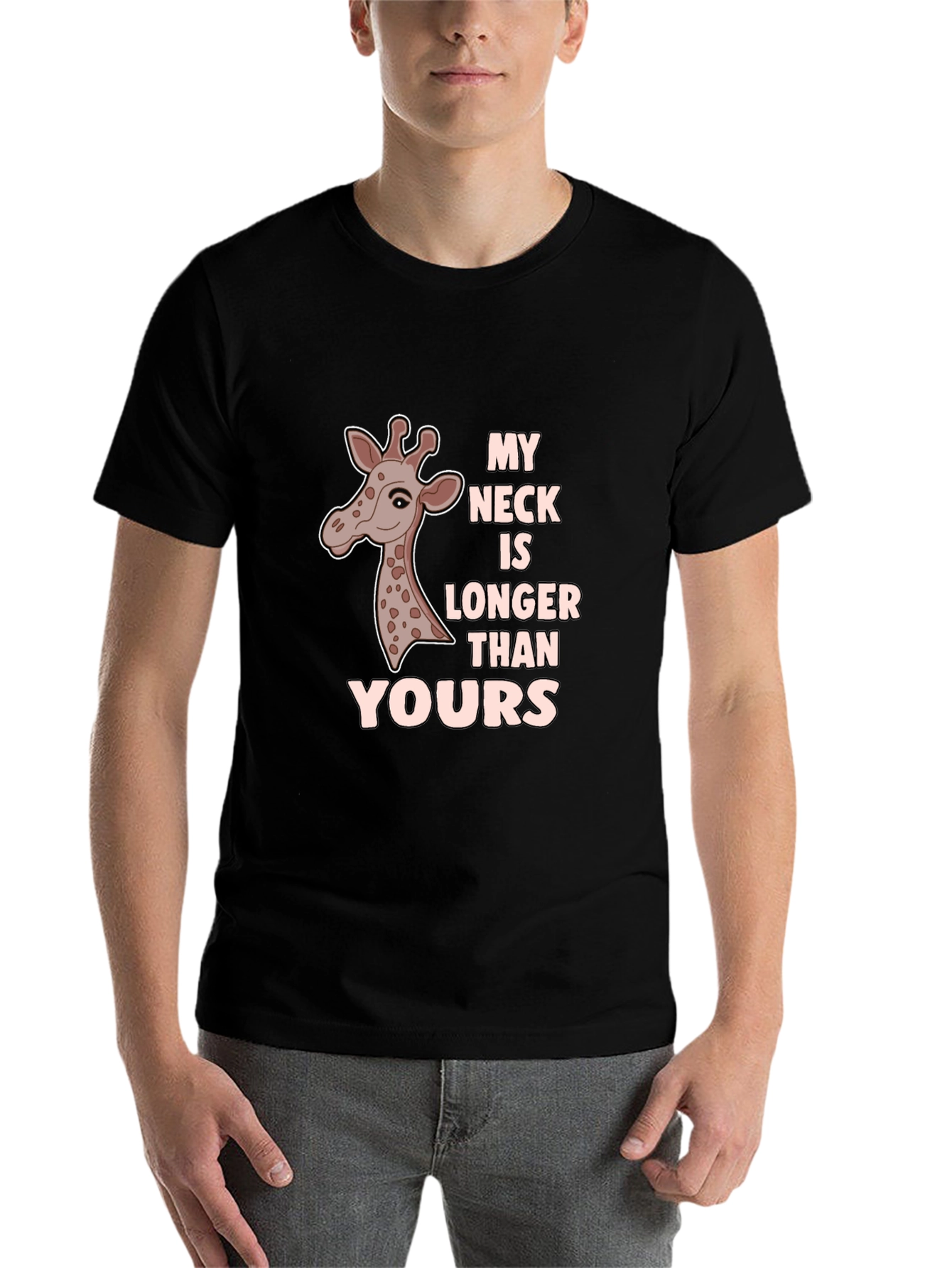 Black Funny Giraffe T-Shirt - My Neck Is Longer view 7