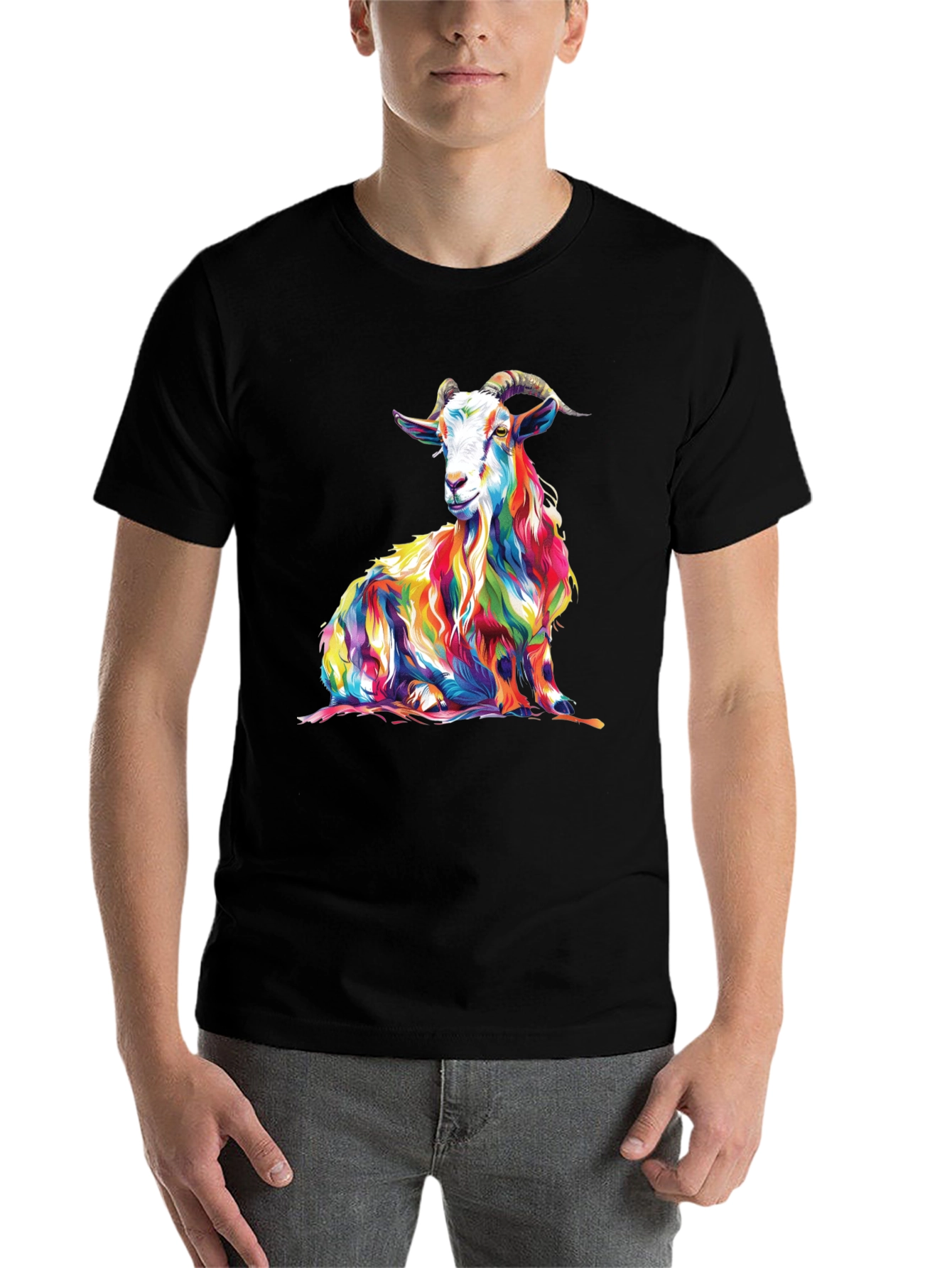 Black Colorful Goat Graphic Tee - Men's Black T-Shirt view 7