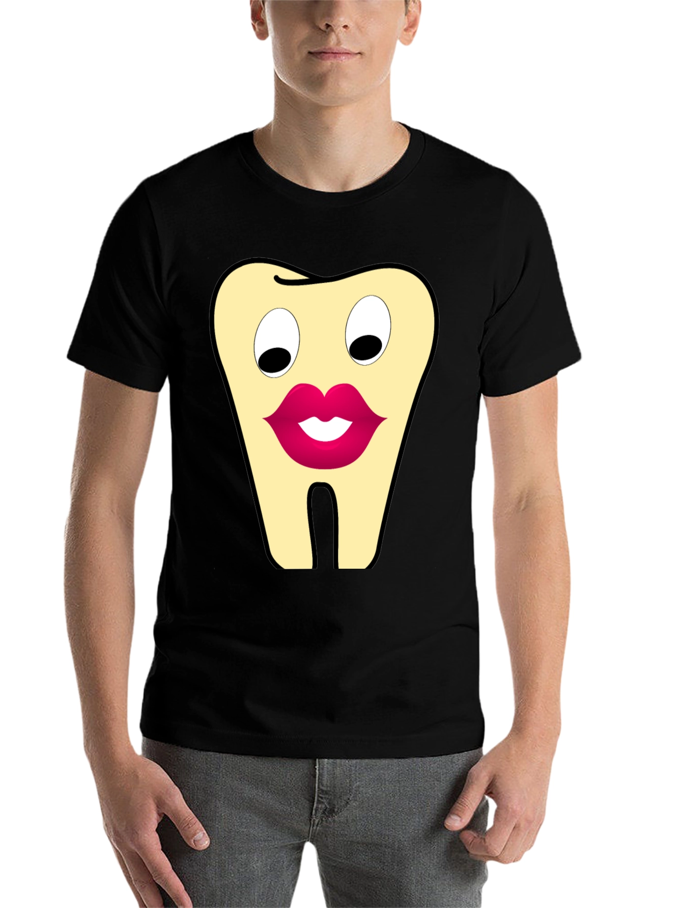 Black Funny Tooth Cartoon Graphic T-Shirt view 7