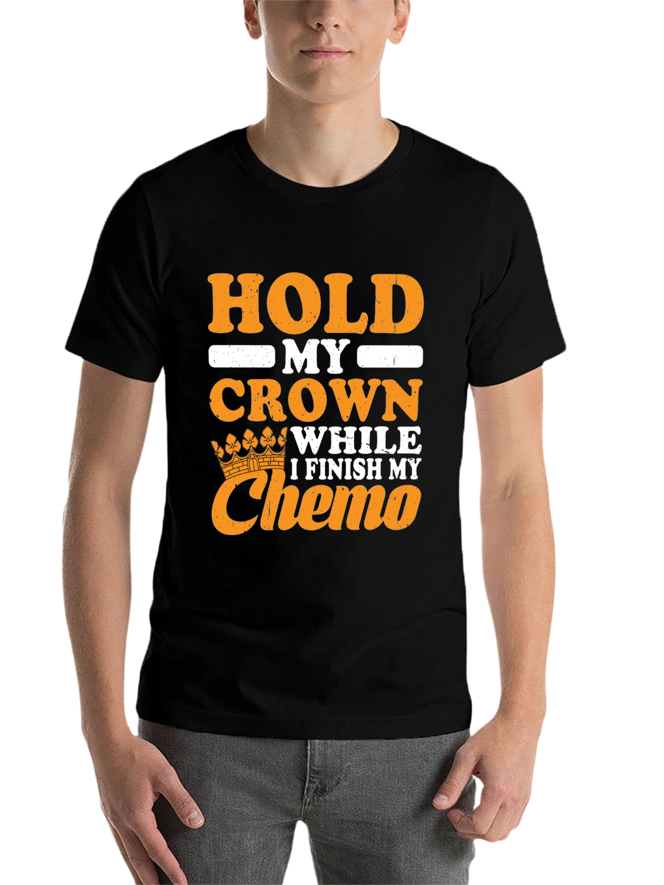 Black Hold My Crown Chemo Support T-Shirt view 7