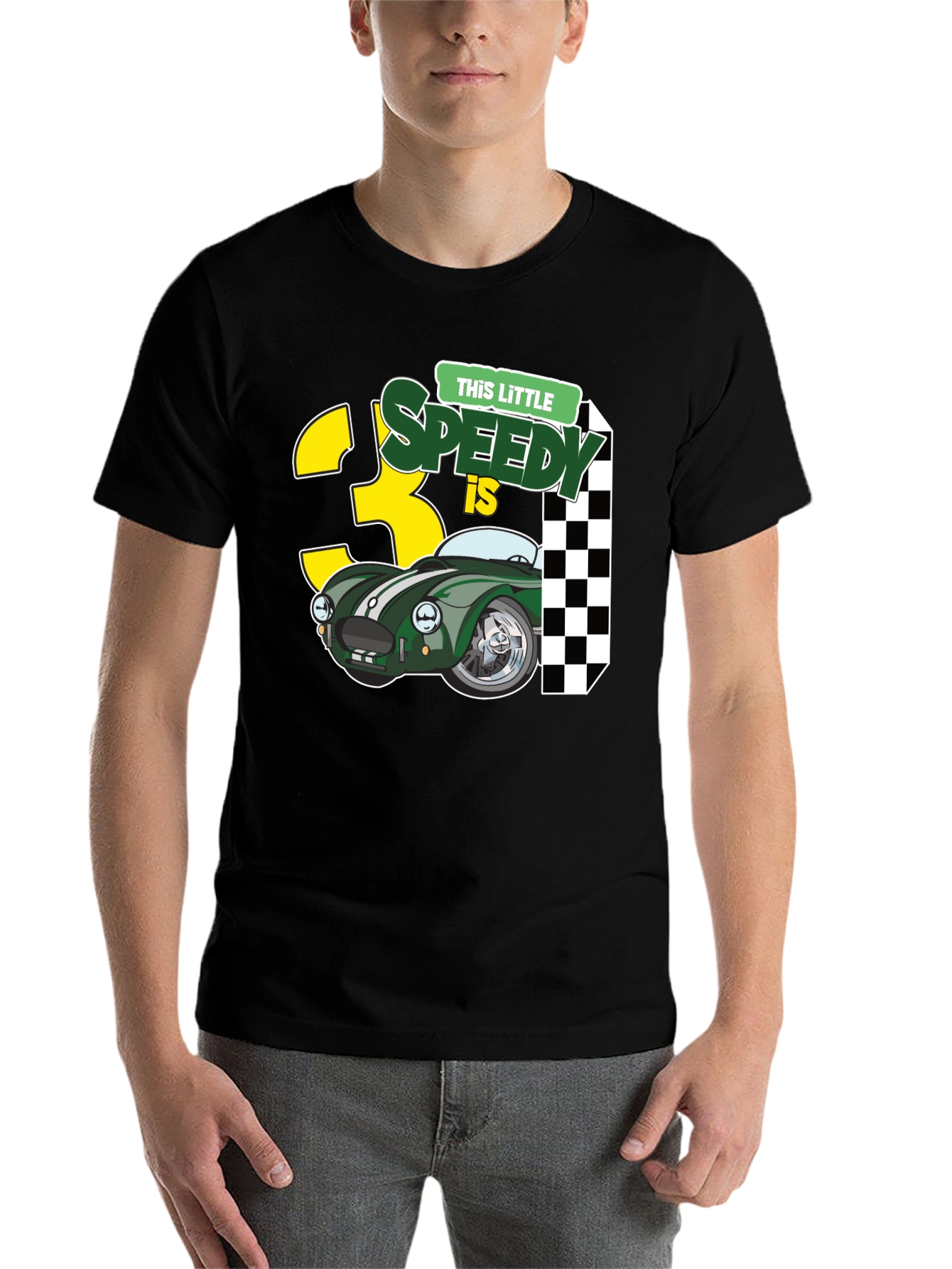 Black Little Speedy is 3 T-Shirt - Racing Car 3rd Birthday Tee view 7