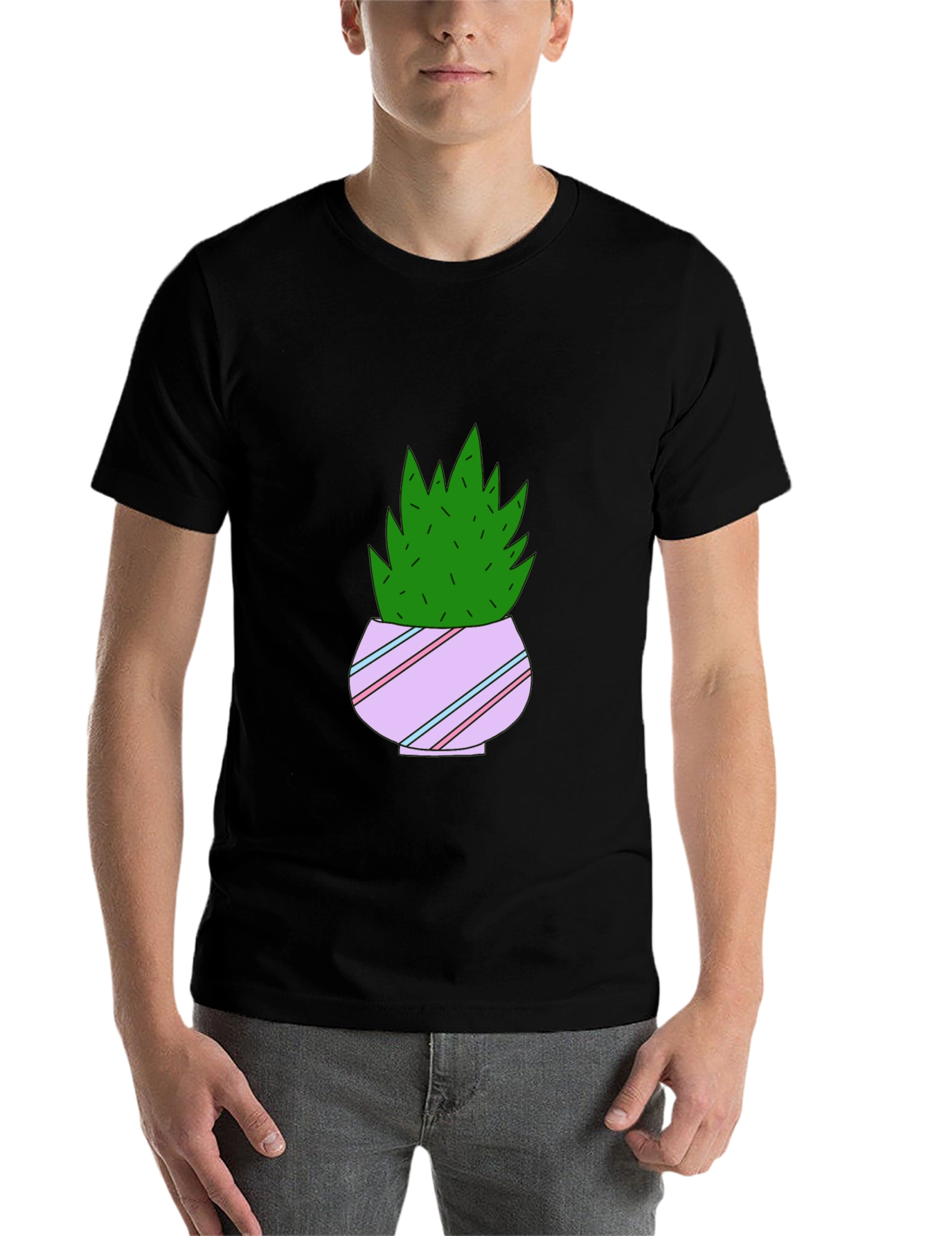 Black Cute Potted Plant Graphic T-Shirt view 7