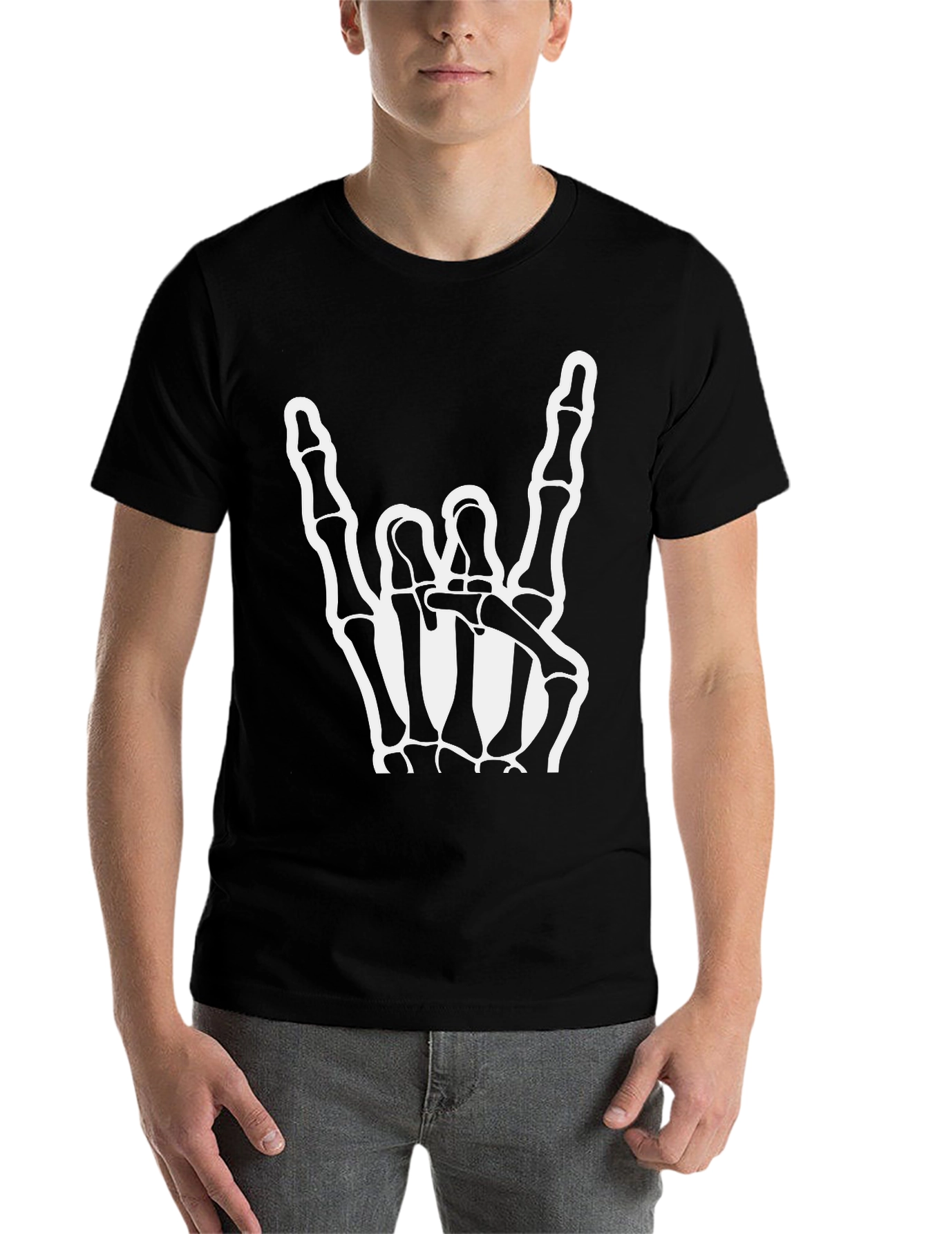 Black Rock On Skeleton Hand Black T-Shirt view 7