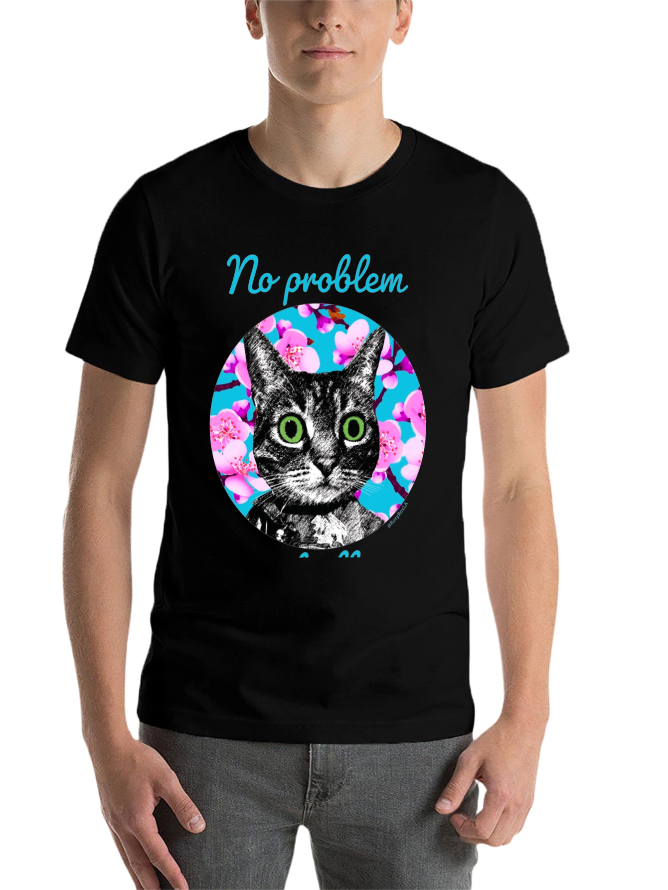 Black No Problem Cat Graphic T-Shirt - Black view 7
