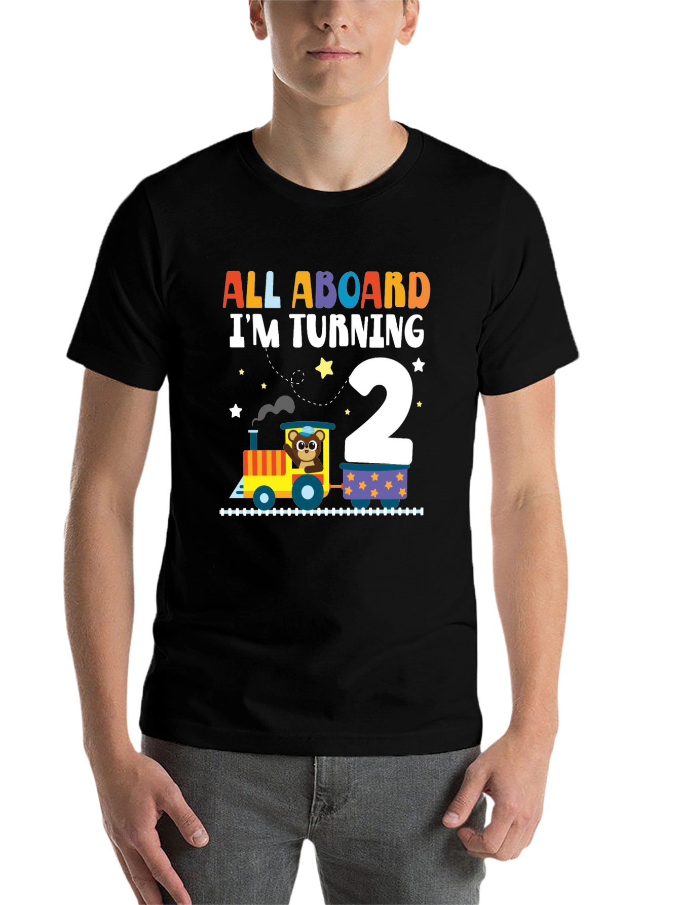 Black All Aboard Birthday Train T-Shirt view 7