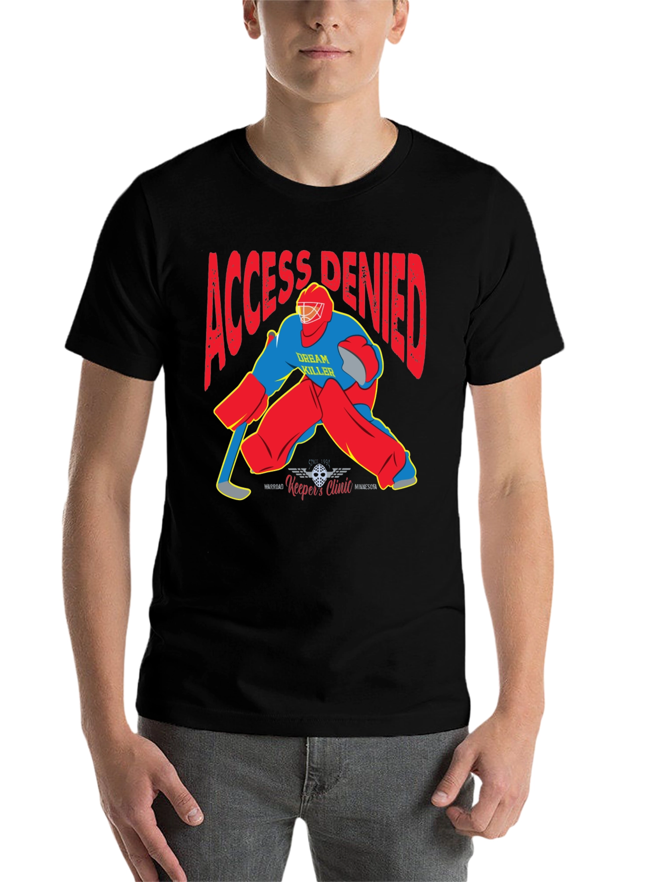 Black Access Denied Hockey Goalie Graphic T-Shirt view 7
