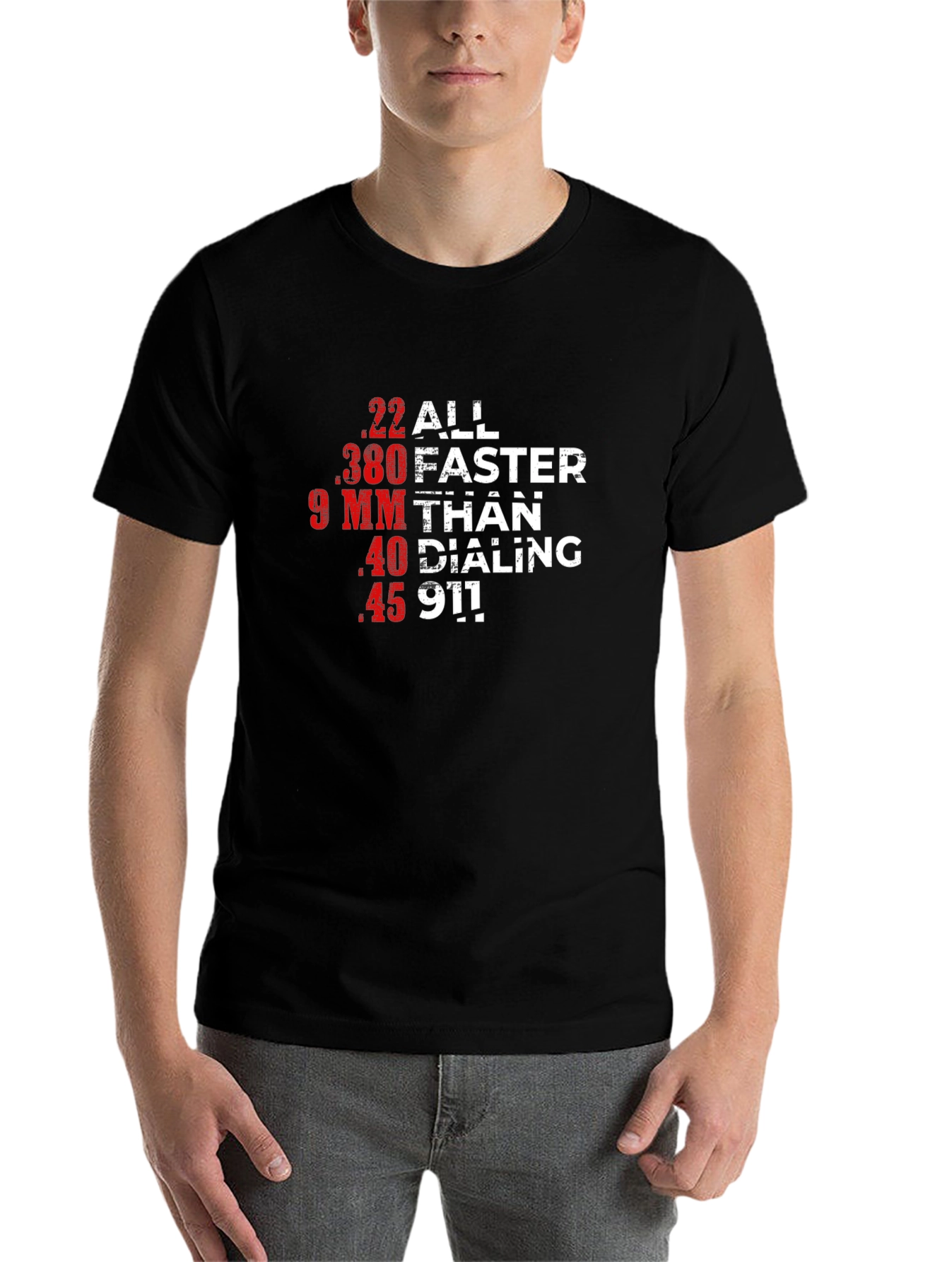 Black All Faster Than Dialing 911 T-Shirt view 7