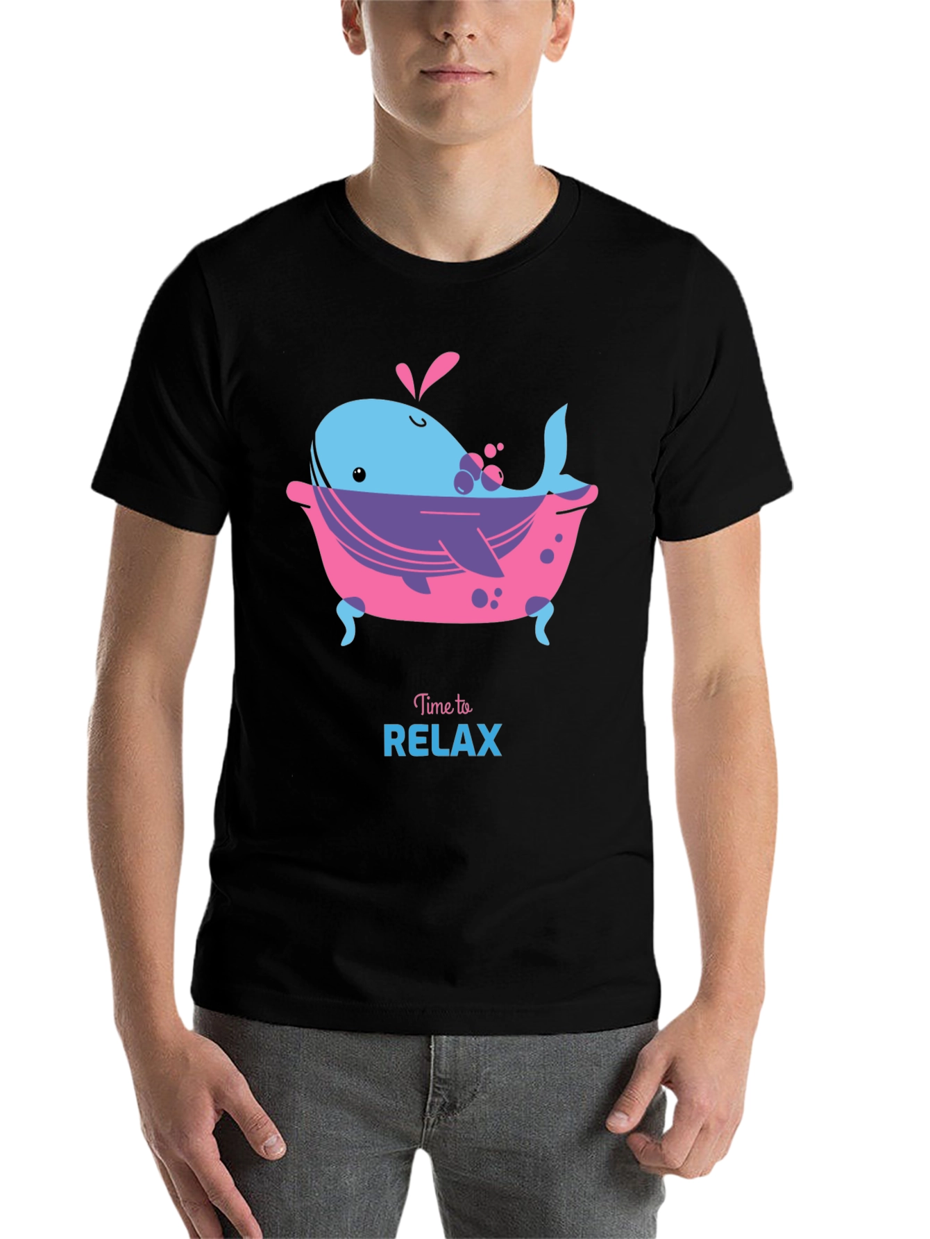 Black Time to Relax Whale in Tub Black T-Shirt view 7