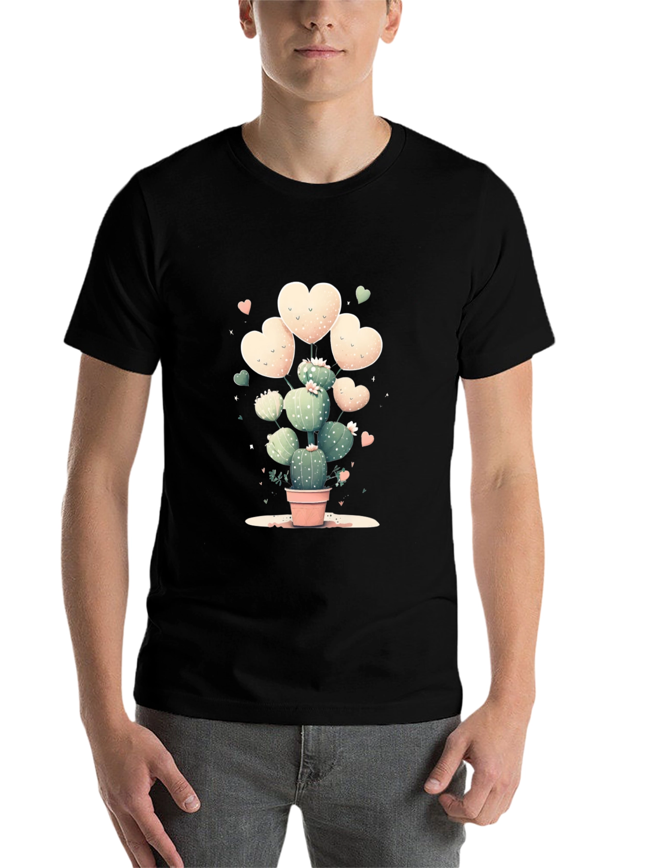 Black Cactus Heart T-Shirt - Cute Plant Lover Tee view 7
