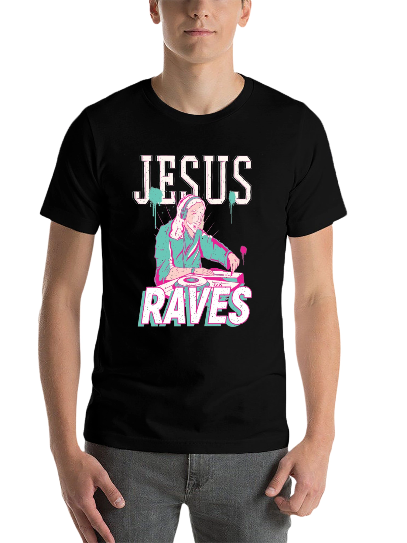 Black Jesus Raves Black T-Shirt - DJ Graphic Tee view 7