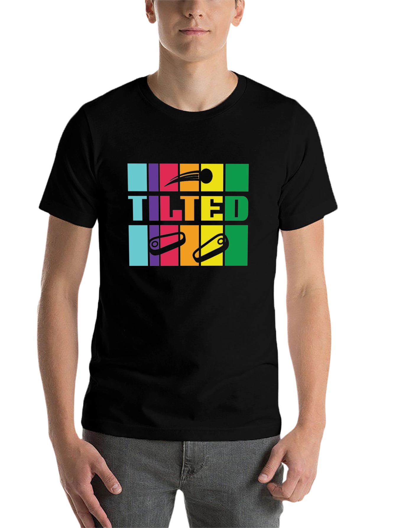 Black Tilted Pinball Black T-Shirt view 7