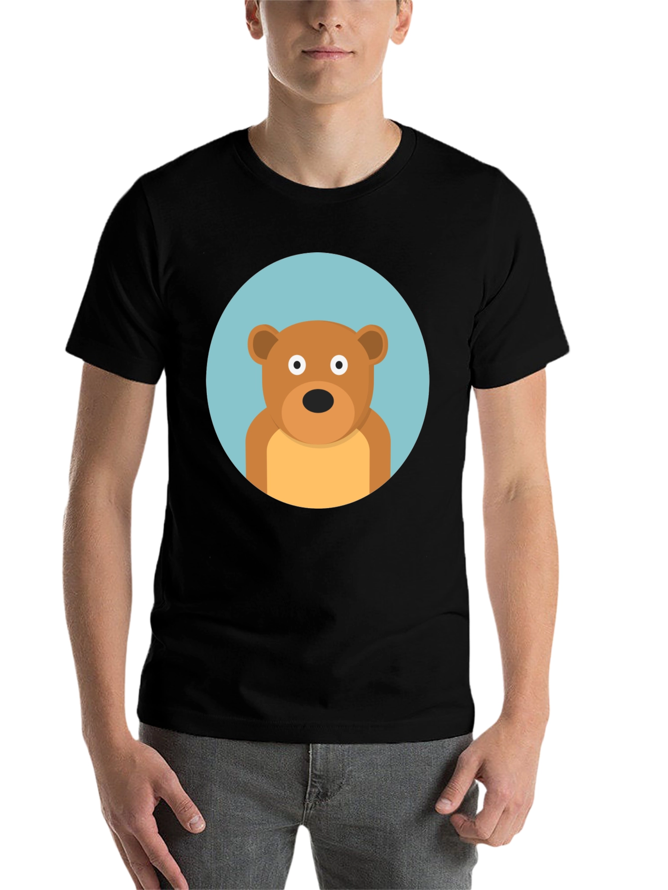 Black Cute Cartoon Bear Graphic Black T-Shirt view 7