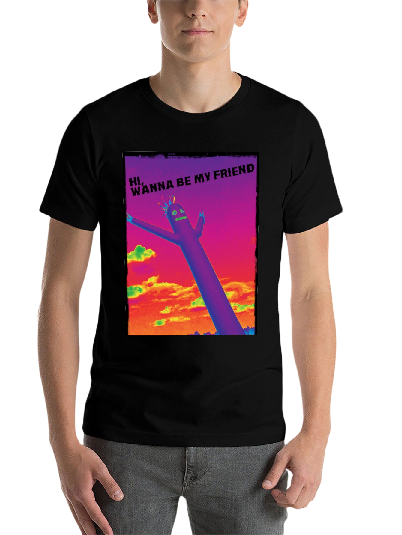 Black Wacky Waving Inflatable Arm Flailing Tube Man T-Shirt view 7