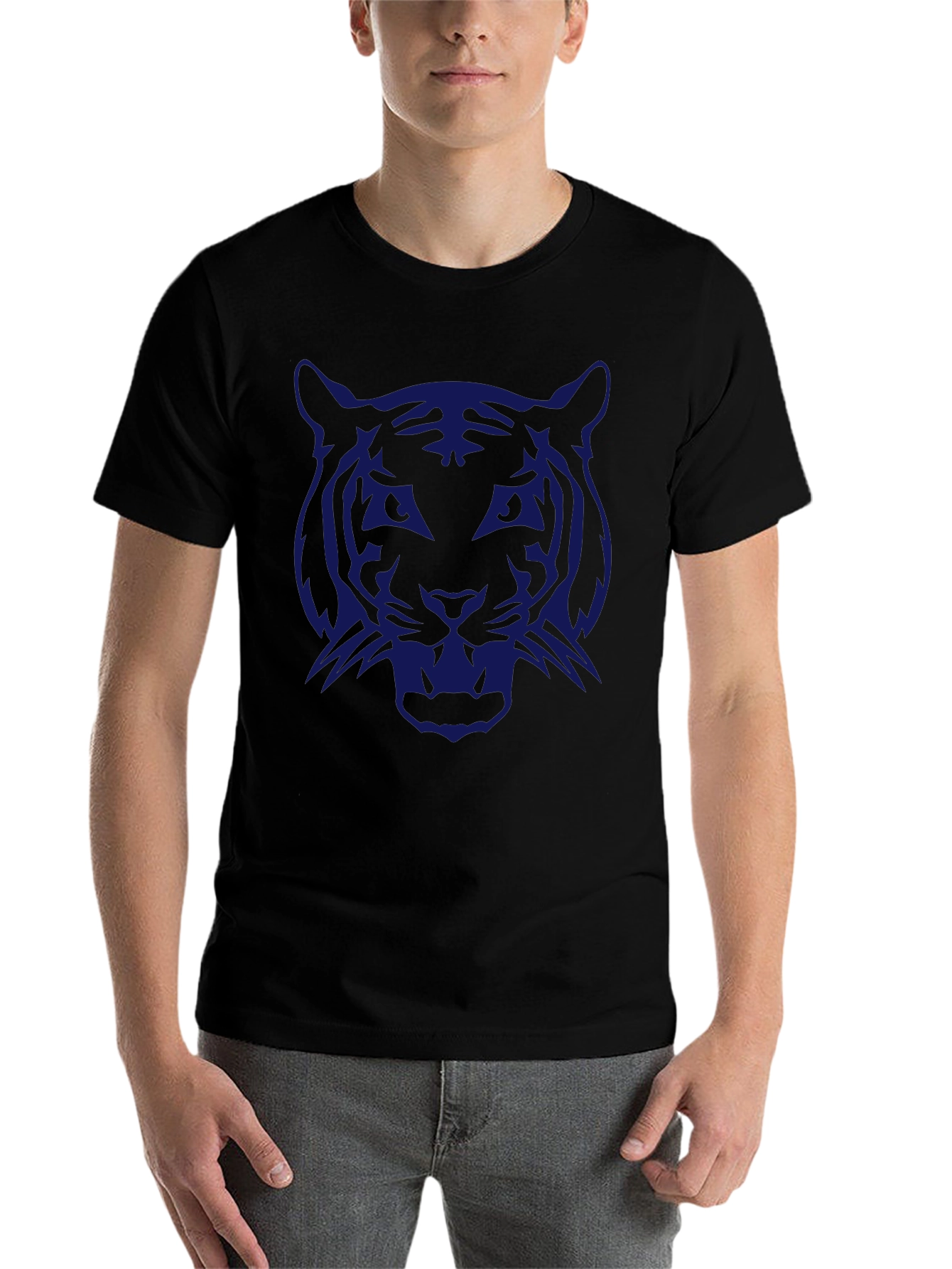 Black Men's Black T-Shirt with Bold Tiger Graphic view 7