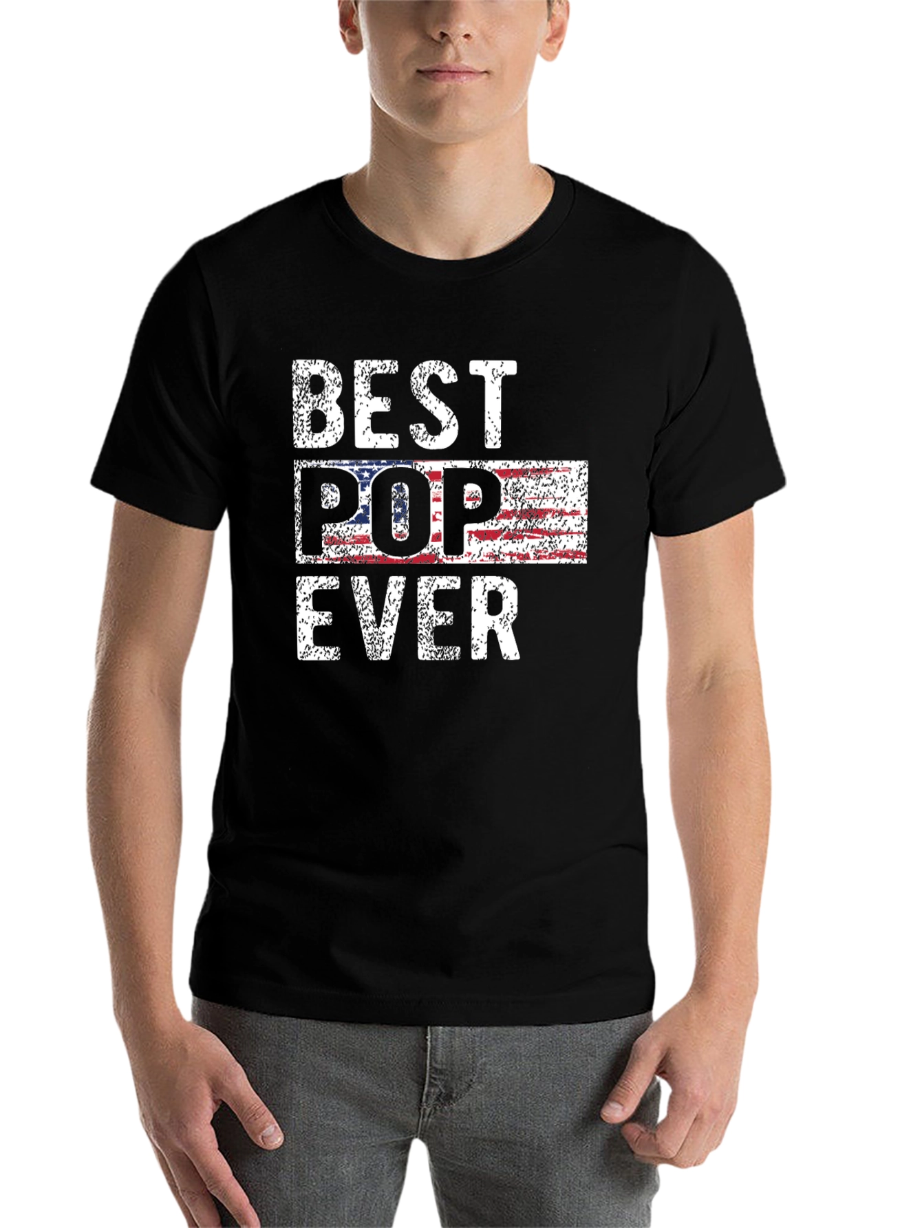 Black Best Pop Ever American Flag Graphic T-Shirt view 7