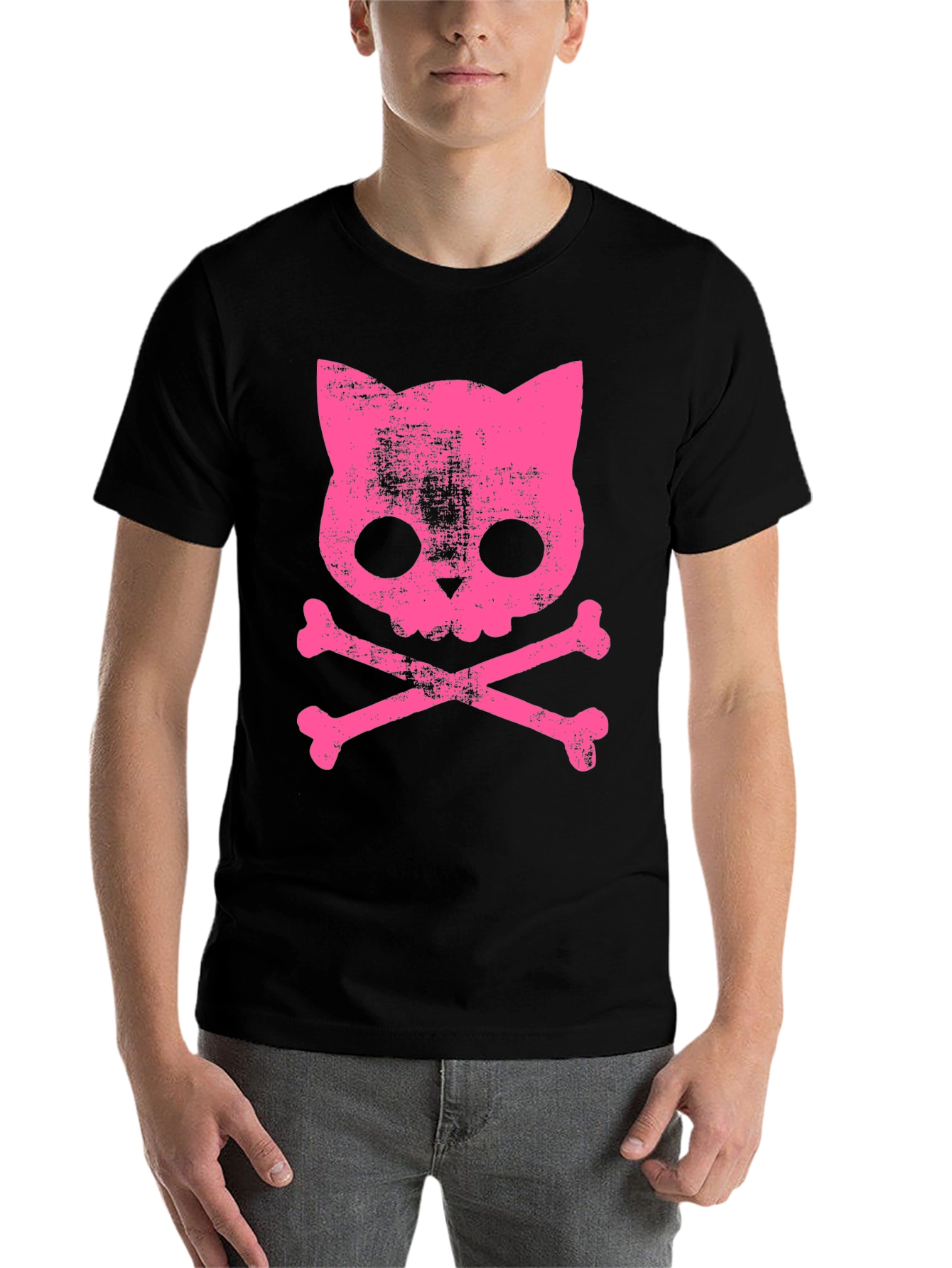 Black Cat Skull Bones Graphic T-Shirt view 7