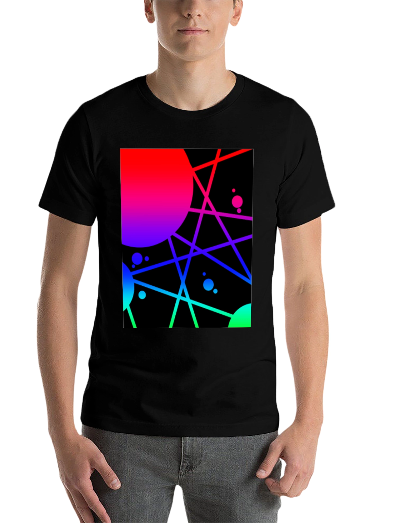 Black Abstract Geometric Graphic Tee - Vibrant Design view 7