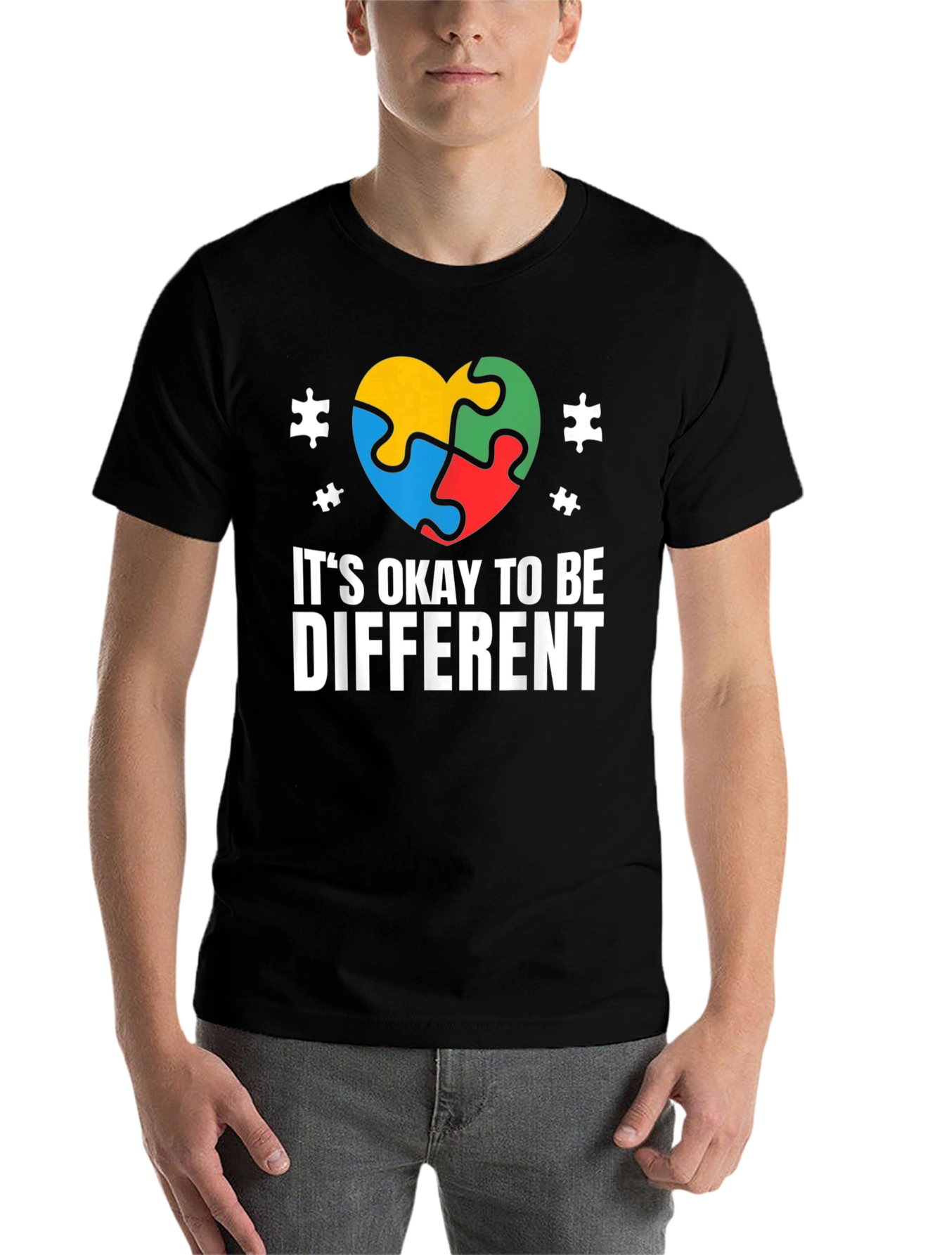 Black Autism Awareness T-Shirt - It's Okay to Be Different view 7