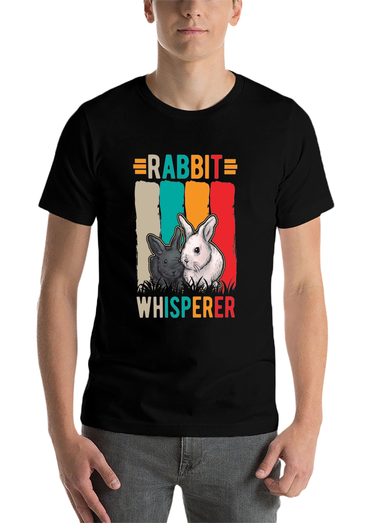 Black Rabbit Whisperer Graphic Tee - Unisex Cotton T-Shirt view 7