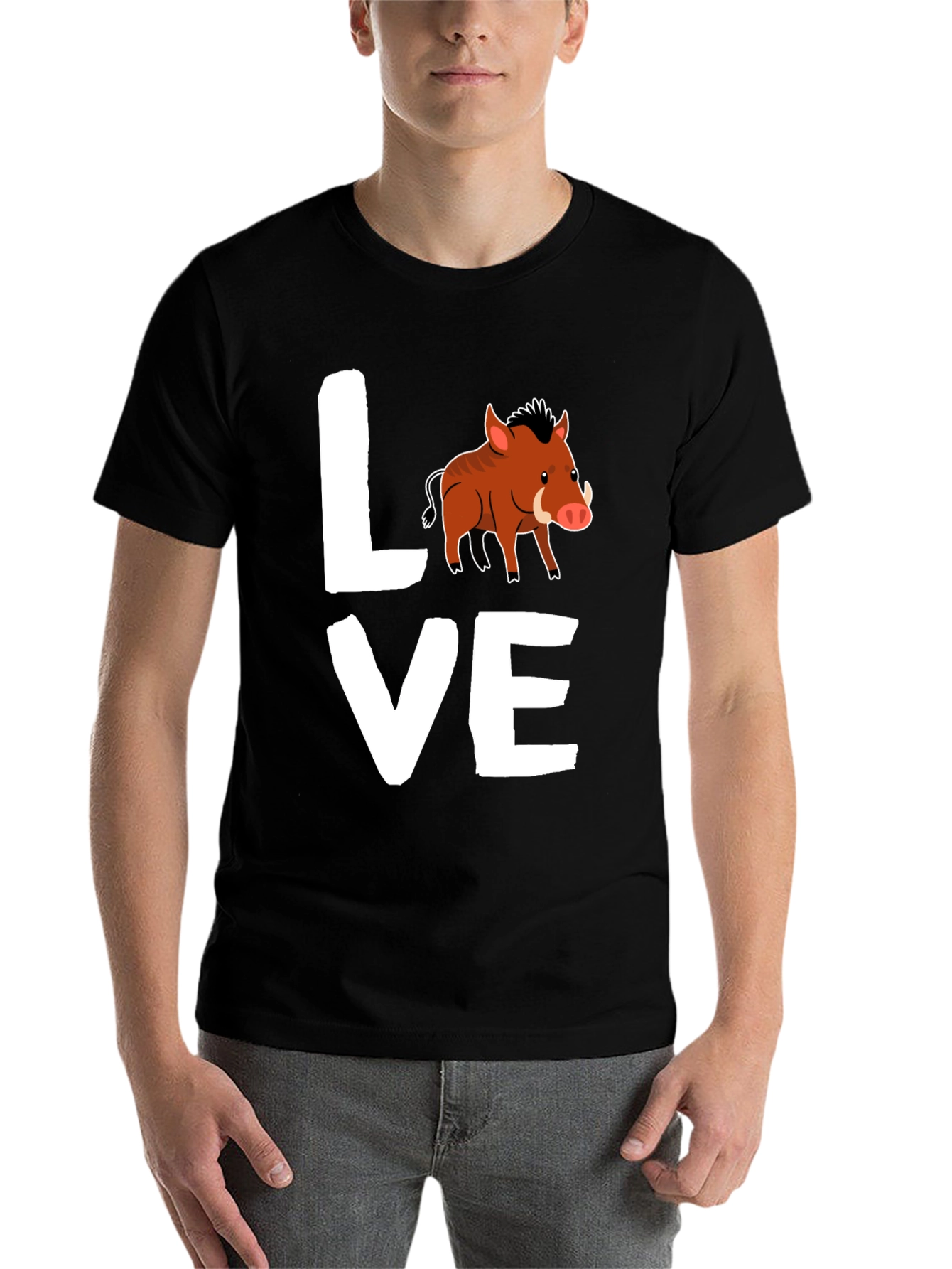 Black Love Boar T-Shirt, Wild Pig Animal Tee, Black Cotton Shirt view 7